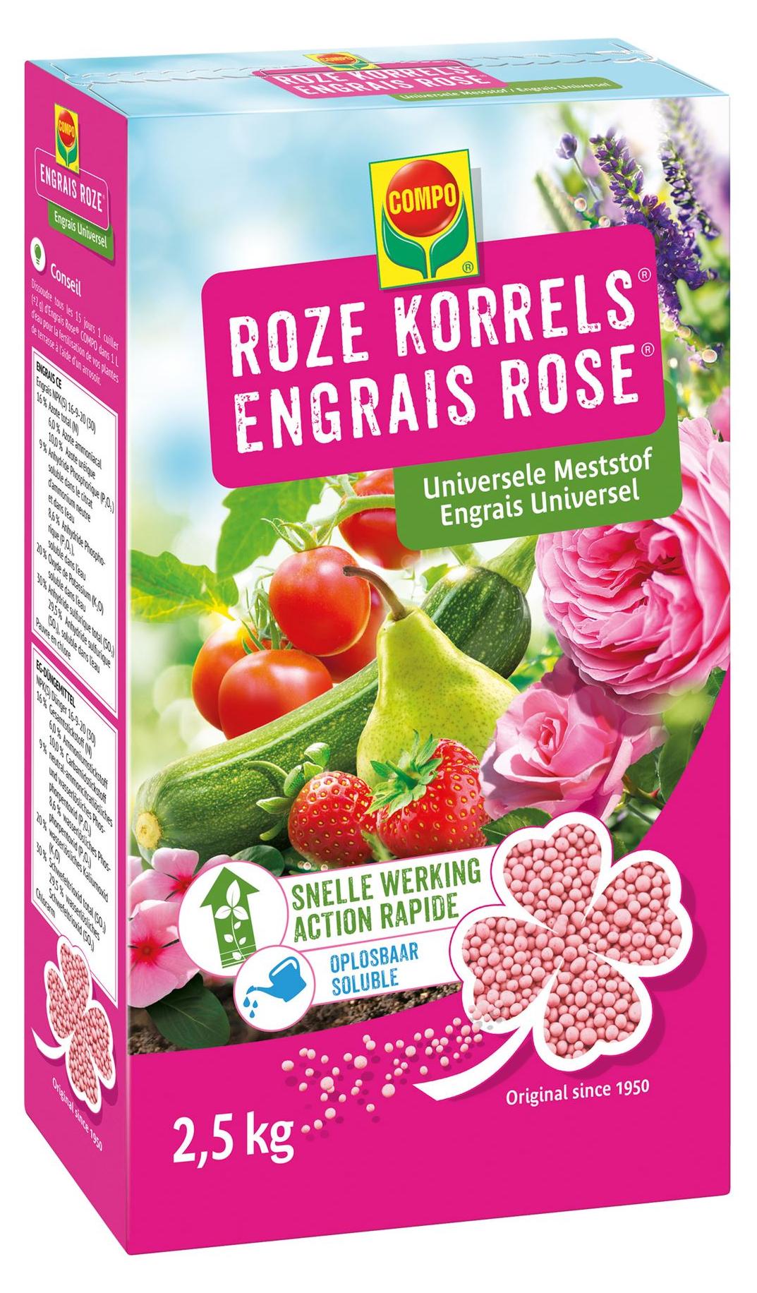 Compo Universaldünger - rosa Granulat - 2,5 kg - Wachstumsförderung - üppige Blüte - schmackhafte Ernte