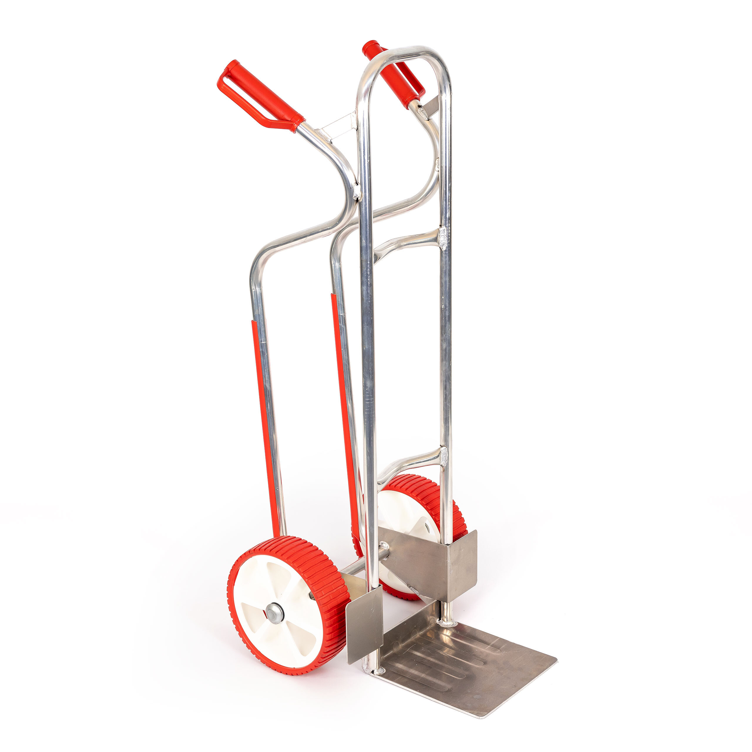 RLW-Gerätevertrieb Aluminium Sackkarre 200 kg - Ladeschaufel 280x280 mm - EU (Räder nach Ihrer Wahl - siehe Varianten) HIER: rot-weis PolyurethanRad / PVC-Felge / Rollenlager 9090PU-RII