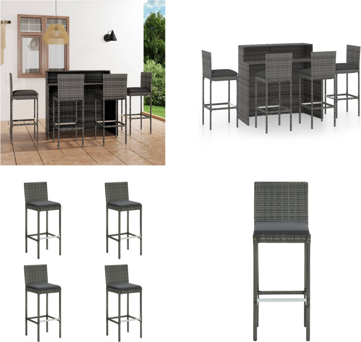 vidaXL 5-dielny záhradný barový set s vankúšmi sivý - Záhradný barový set - Záhradné barové sety - Záhradné stoly a stoličky - Záhradné stoly a stoličky
