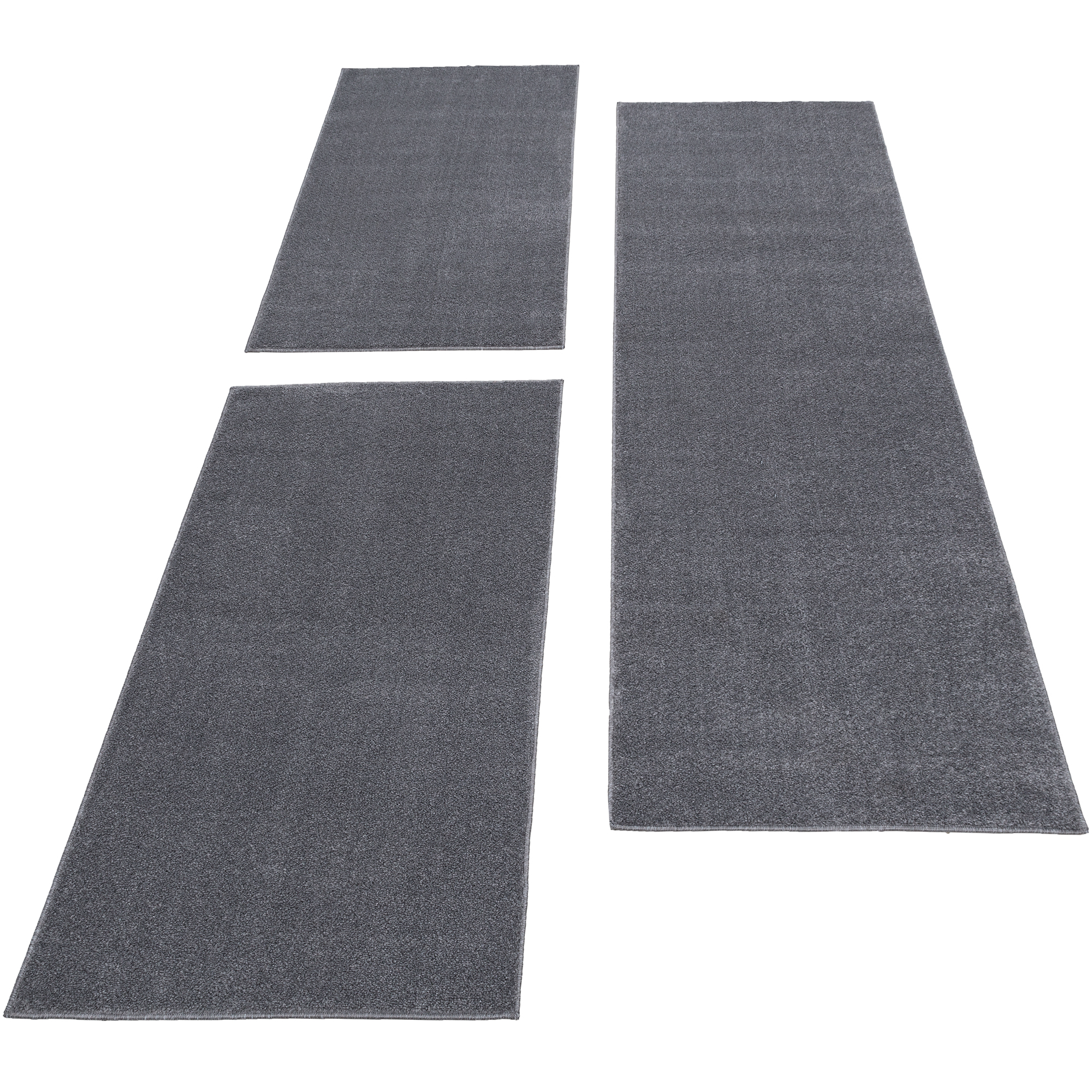Bettumrandung Läufer Teppich Modern Kariert Muster 3 Teilig Grau Blau Weiß