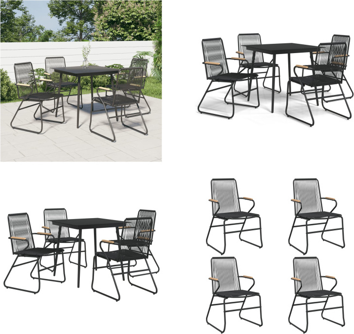 vidaXL 5 tlg. Garten Essgruppe Schwarz PVC Rattan - Garten Essgruppe - Garten Essgruppen - Essgruppe - Essgruppe Terrasse