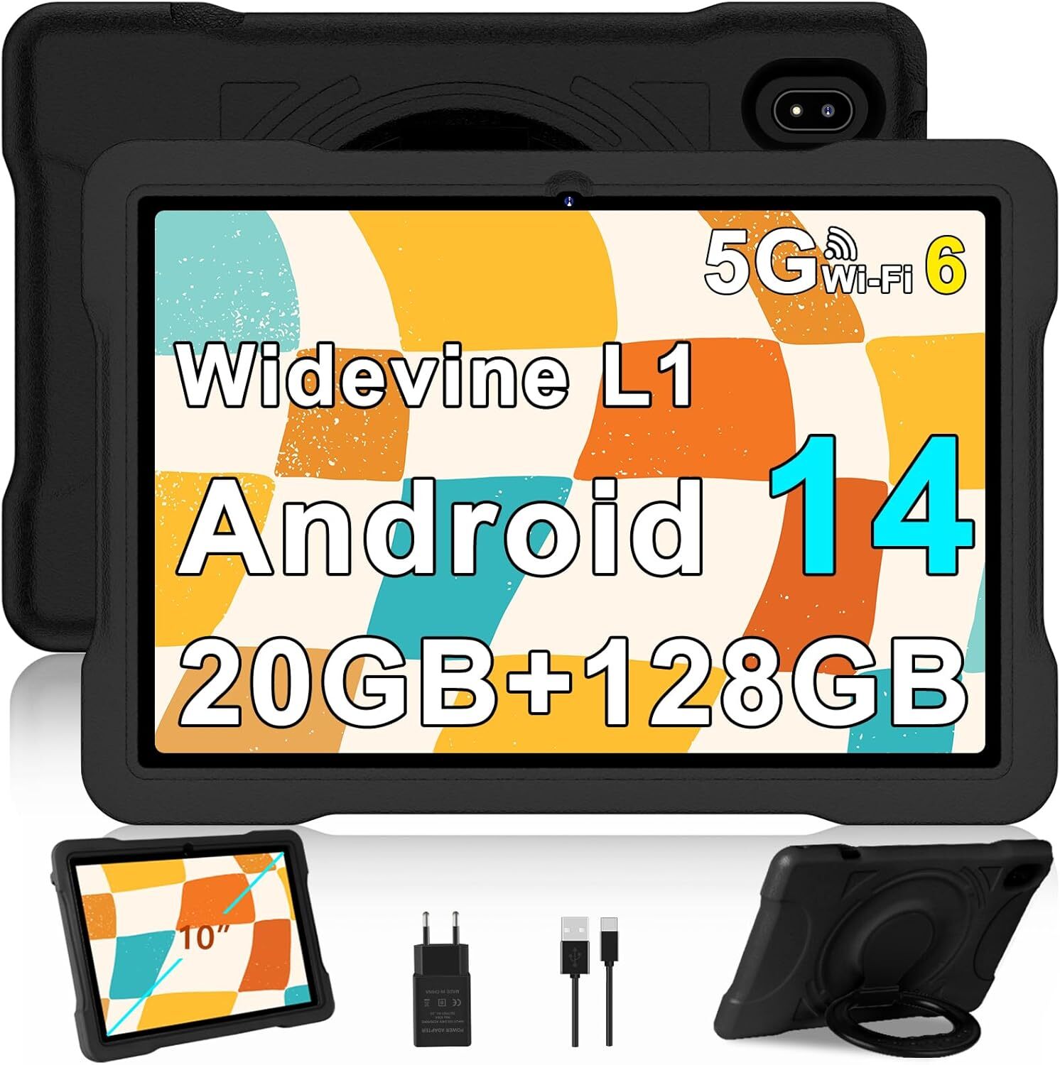Tablet Android 14 10 palcov 5G WiFi 6 Octa-Core, detský 20GB RAM + 128GB ROM (TF 1TB), Widevine L1, detská rodičovská kontrola, 6000mAh, Bluetooth