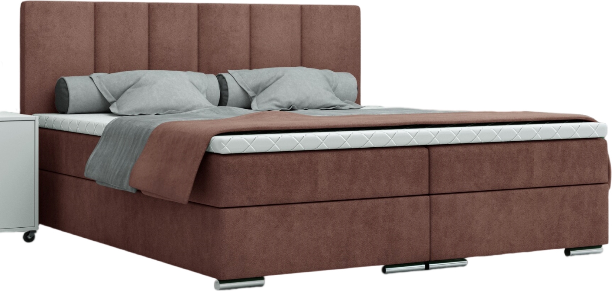 FURMEB24 - LIVIO 180 x 200 cm- Posteľ s pružinovým boxom a dvoma zásuvkami - Čalúnená posteľ s dreveným rámom - Manželská posteľ s vysokým čelom - Monolit - Svetlohnedá