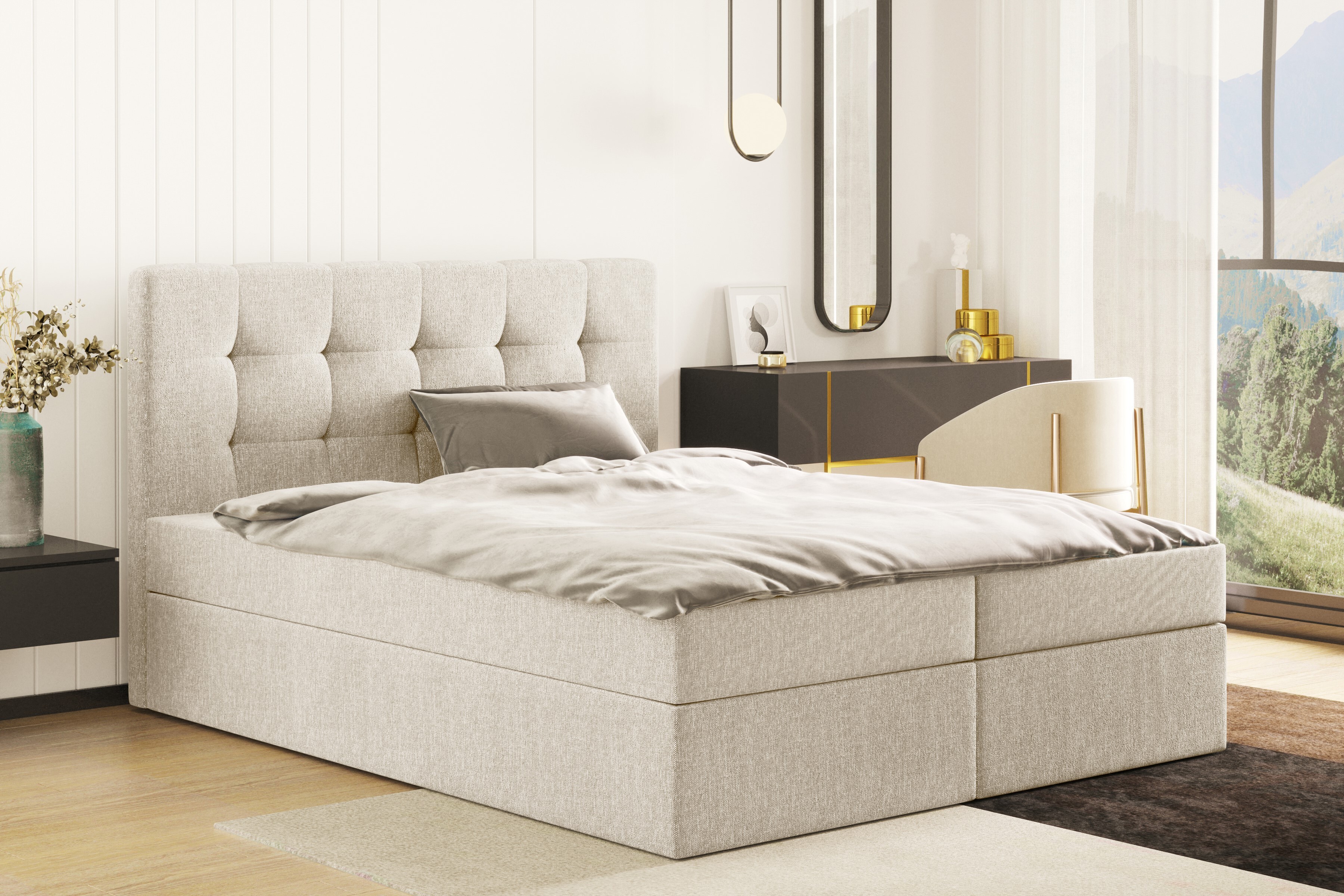Kaiser Möbel skriňová posteľ s matracom a podnožou, LUDANO 180 cm x 200 cm látka Sydney perla