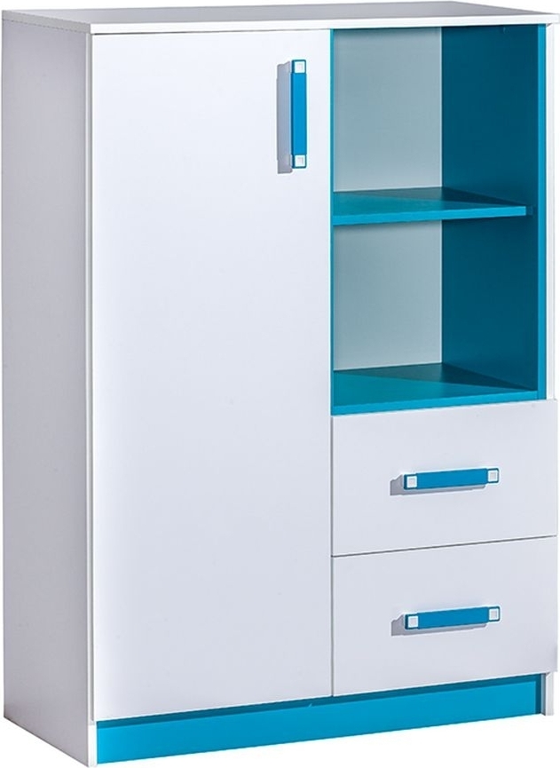 Steiner Shopping Kinderzimmer - Kommode Frank 06, Farbe: Weiß / Blau - 125 x 90 x 40 cm (H x B x T)