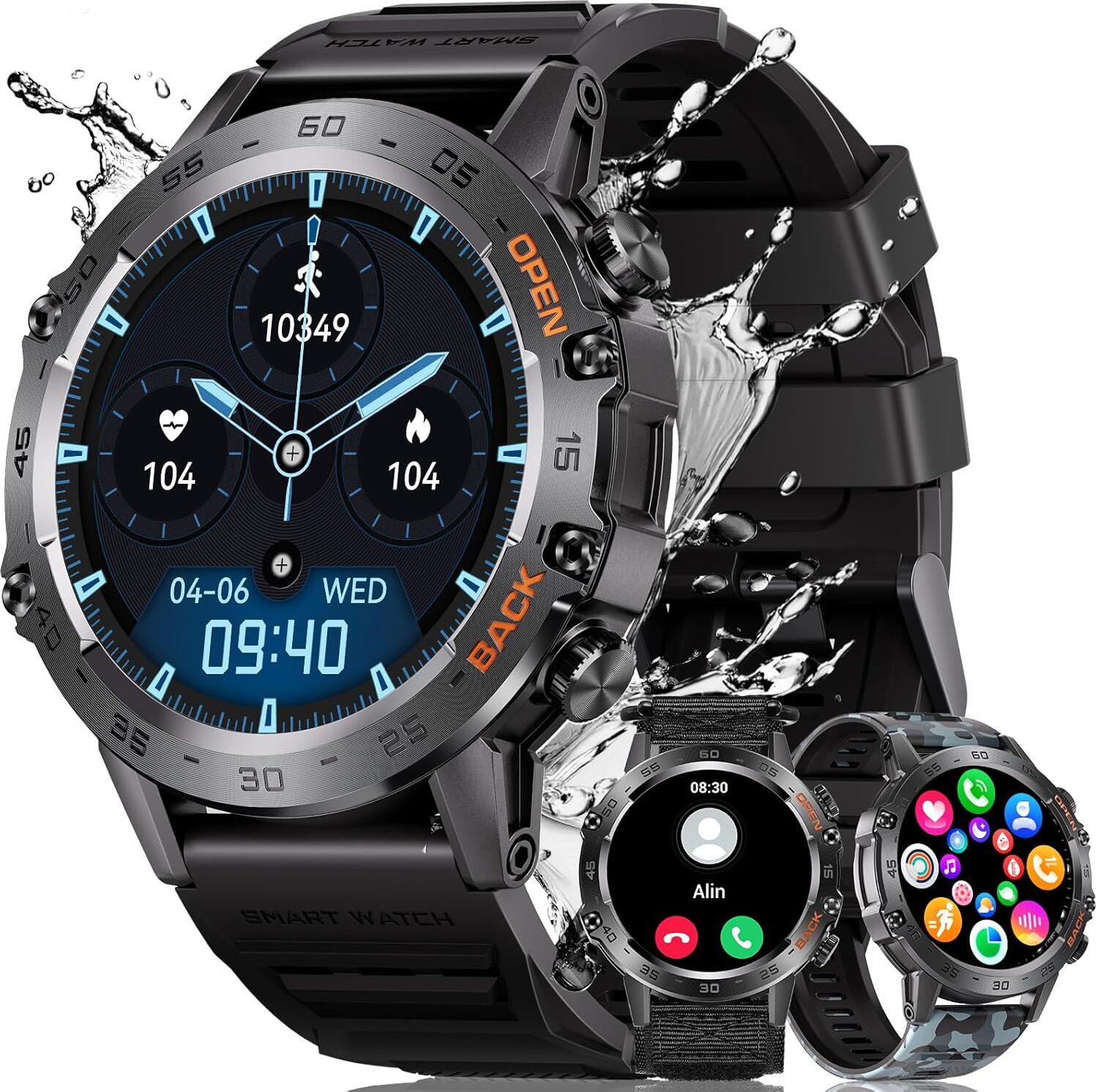 Megalith Herren Smartwatch, IP67 wasserdicht - 106+ Sport, Herzfrequenz- und Blutdruckmonitor, Android/iOS, Schwarz