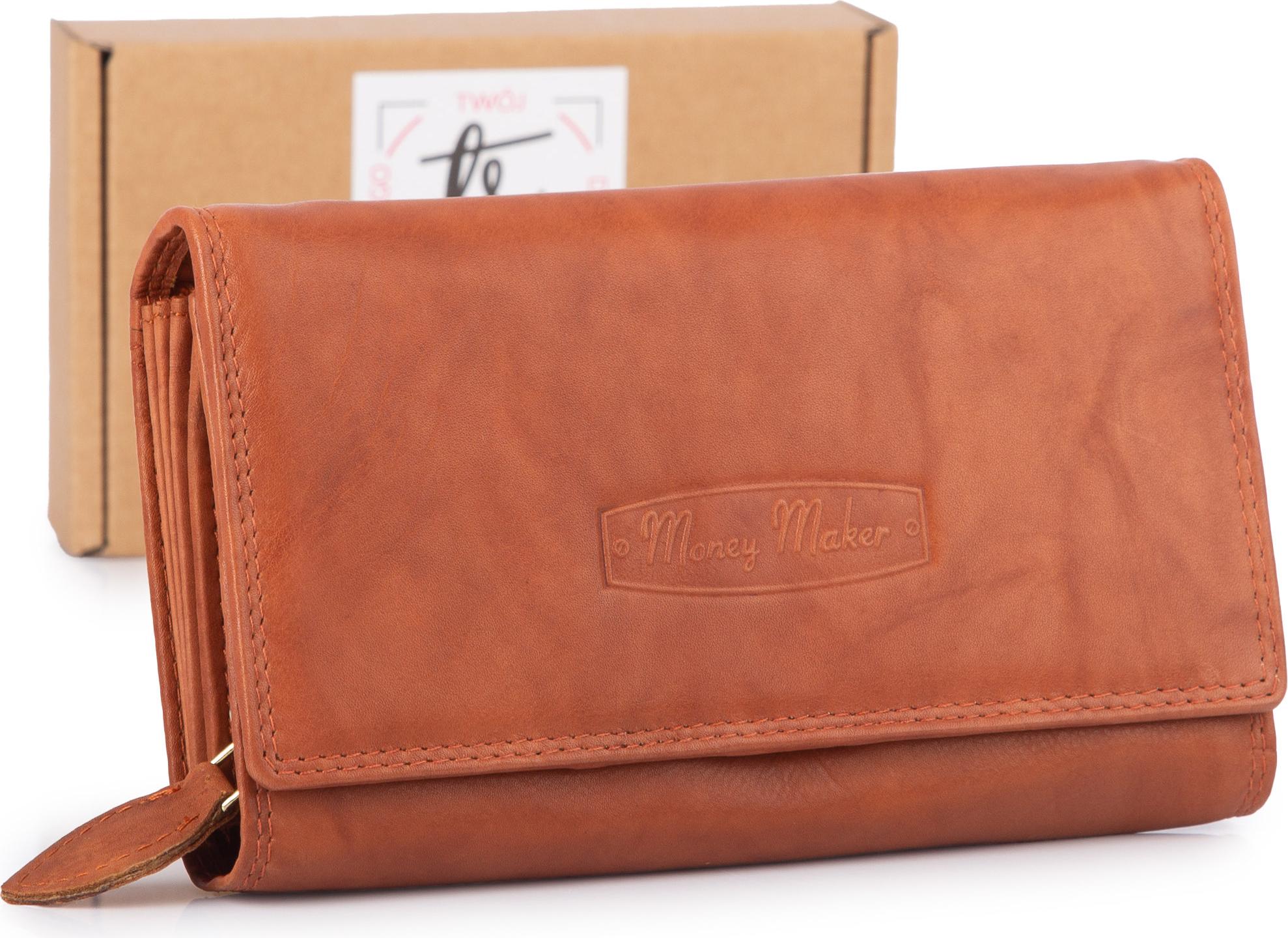 Money Maker Damen Echt Leder Portemonnaie großes Geldbörse Beige Cognac