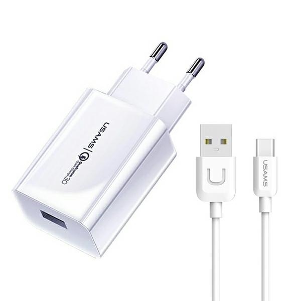 Usams Charger T22 18W QC 3.0 with USB-C kable