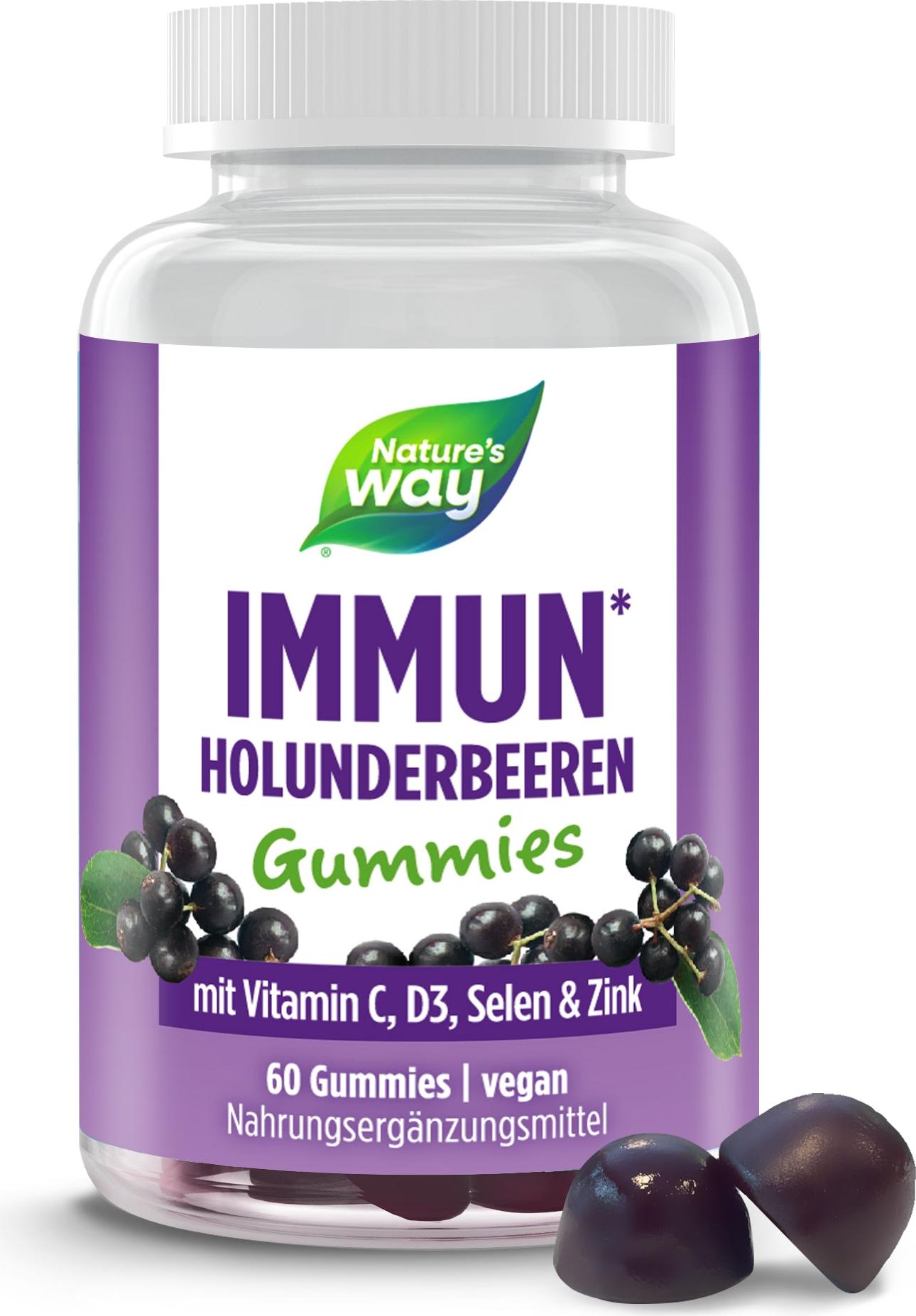 Nature's Way Immun Komplex Gummies zum Immunsystem stärken I 4in1 Immunformel für Erwachsene mit Vitamin C Zink Vitamin D3 und Selen – 1 Dose
