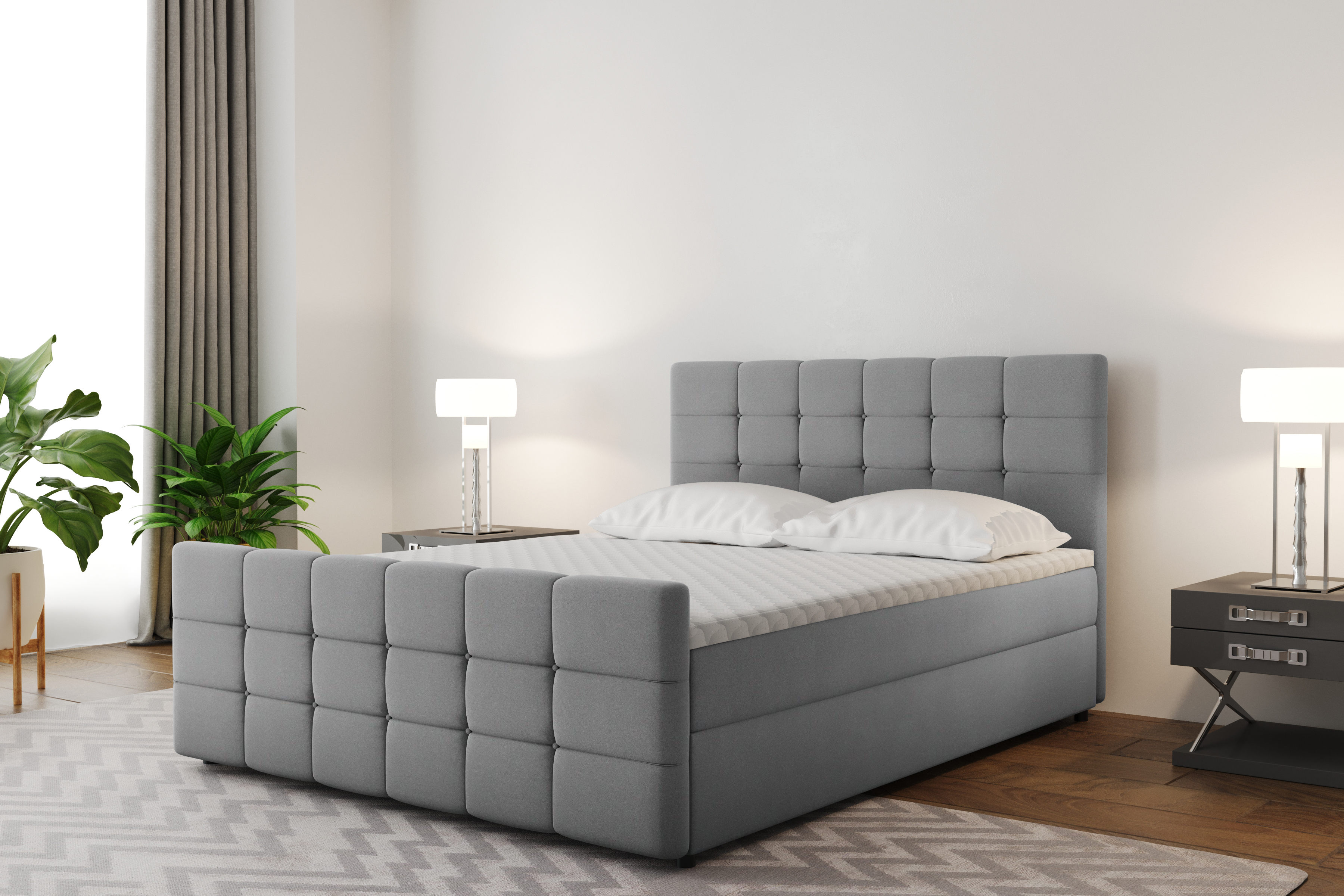 Kaiser Möbel skriňová posteľ s podnožou a matracom, prešívaná posteľ, posteľ do spálne MARIN 180 cm x 200 cm tmavo sivá