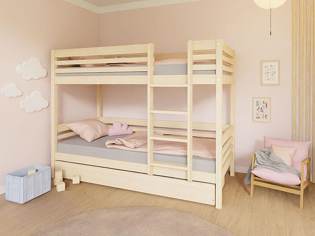 Benlemi Etagenbett TULY mit Leiter 90x200 cm – Weiß – Links – Zustellbett 90x190 cm