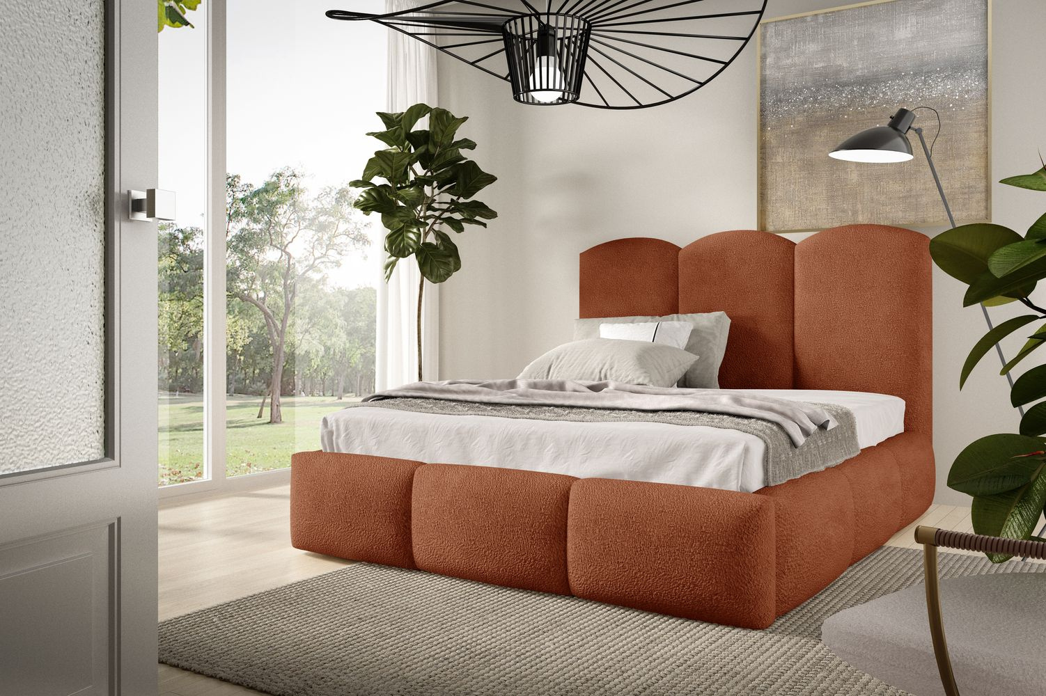 Manželská čalúnená posteľ 200x200 ROLANDA - oranžová