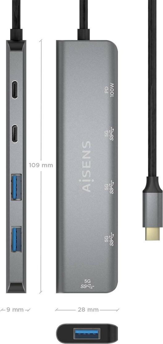 Rozbočovač USB Aisens A109-0857 sivý (1 kus)