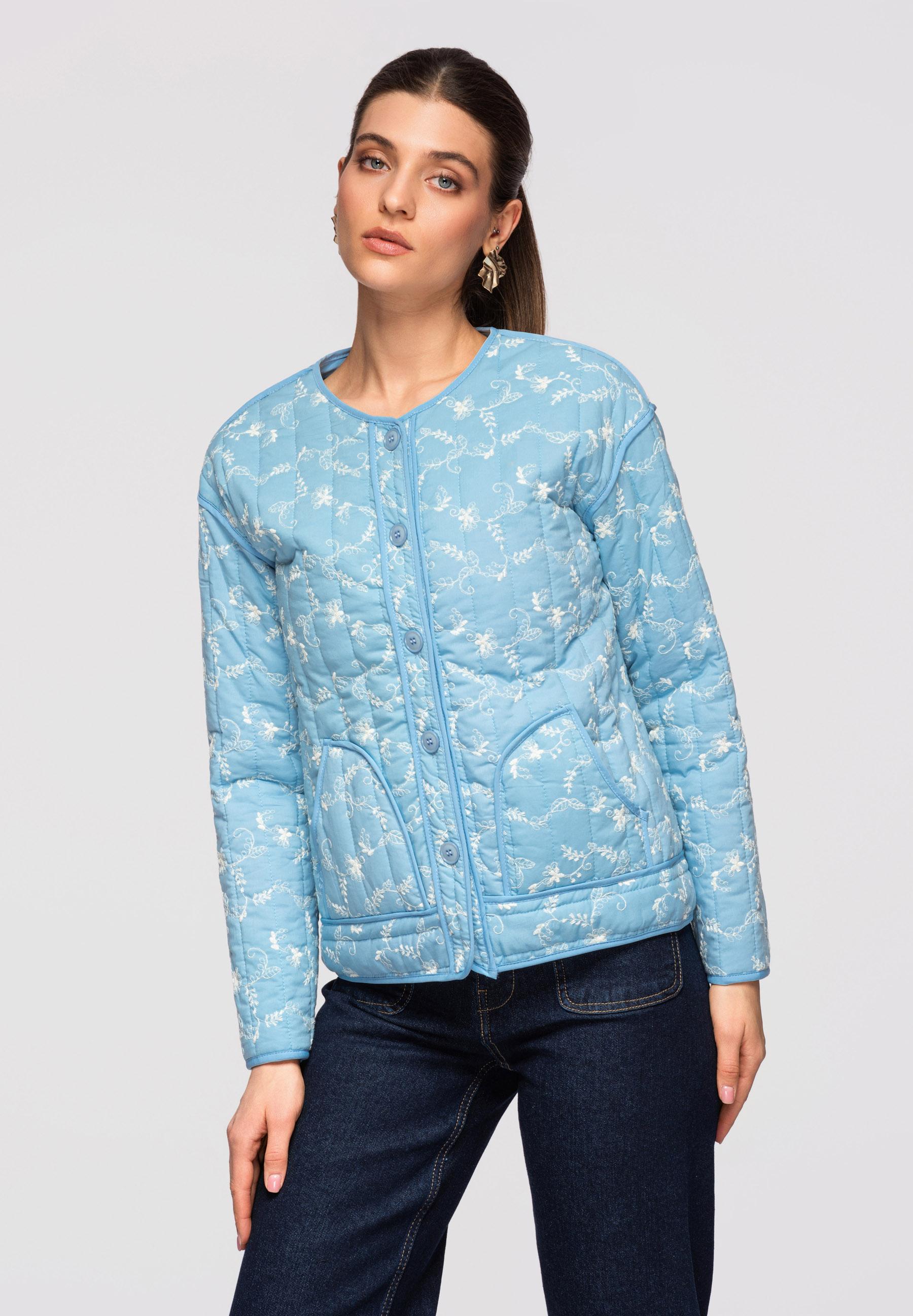 Ombre Gesteppte Damenjacke in Hüftlänge mit botanischem Stickdetail blau M 183652