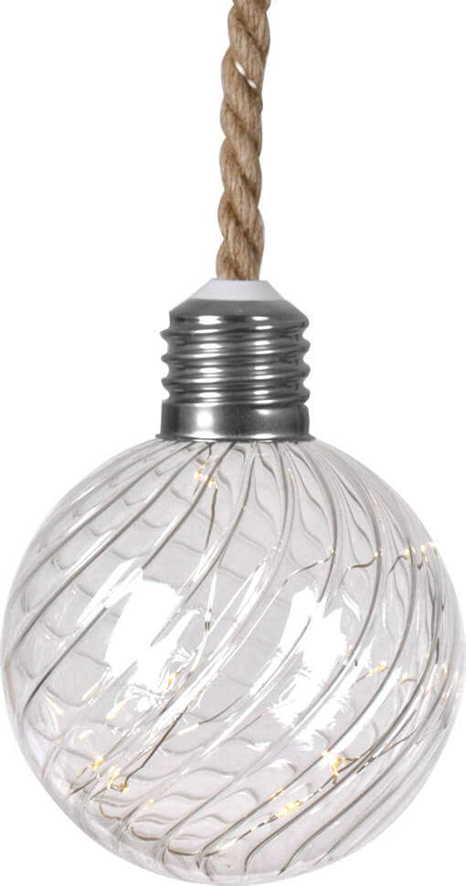 H&L Transparente Glaskugel 60 cm mit warmweißer LED-Beleuchtung und Schiffstau-Aufhängung