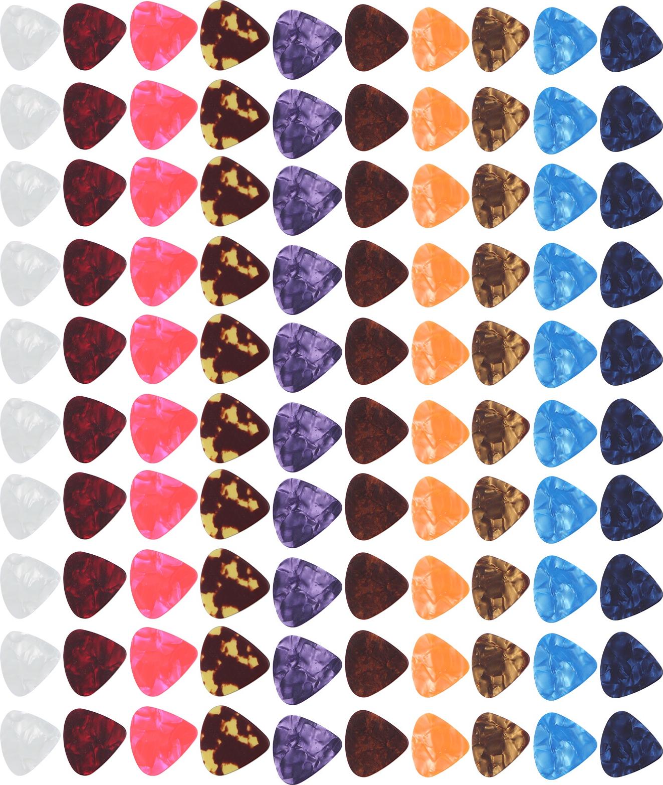 Cocosity 100pcs Bunte Celluloid -Gitarren -Picks - LE, Slip, Fingerwerkzeug fr Elektrische, Akustische, Bass -GUI & Ukuleles (0,46 * 100 Stck) (0,71 * 100 Stck)