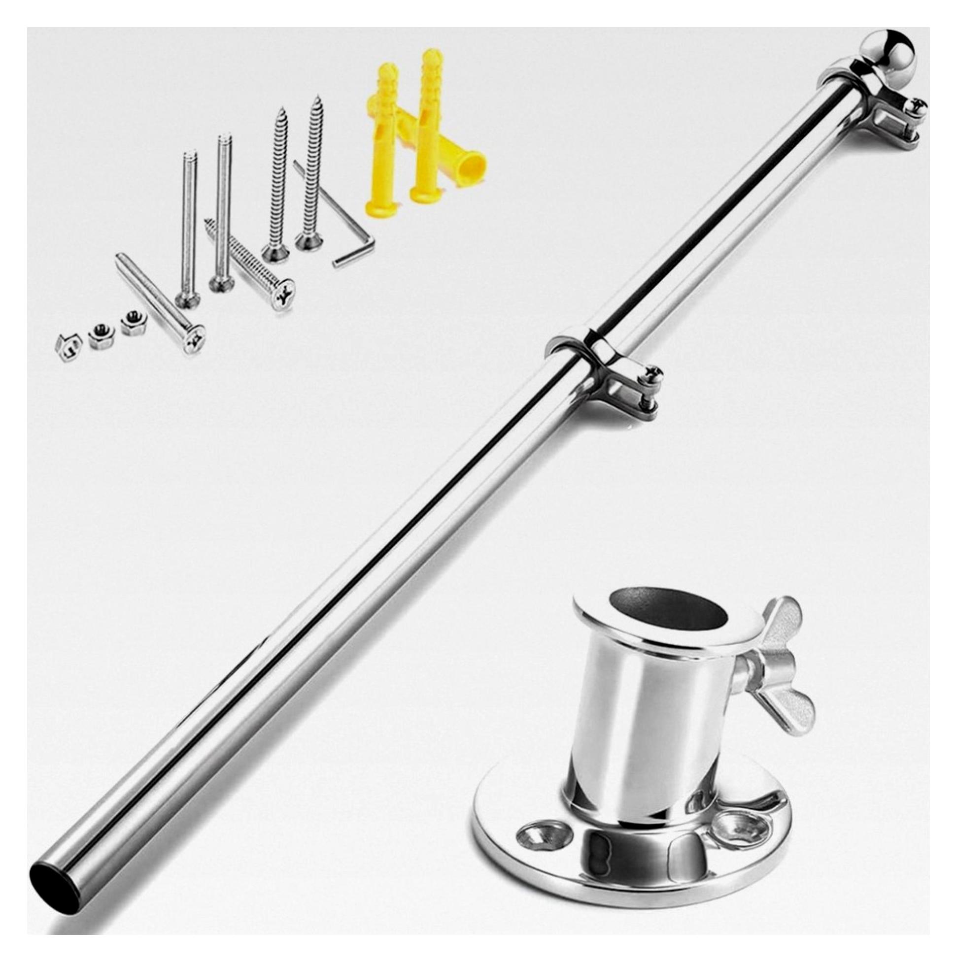 Markenlos Flaggenmast mit Sockel – Flaggenhalter aus Edelstahl 316, Set für Boot, Yacht, LKW und Garten – 61 cm