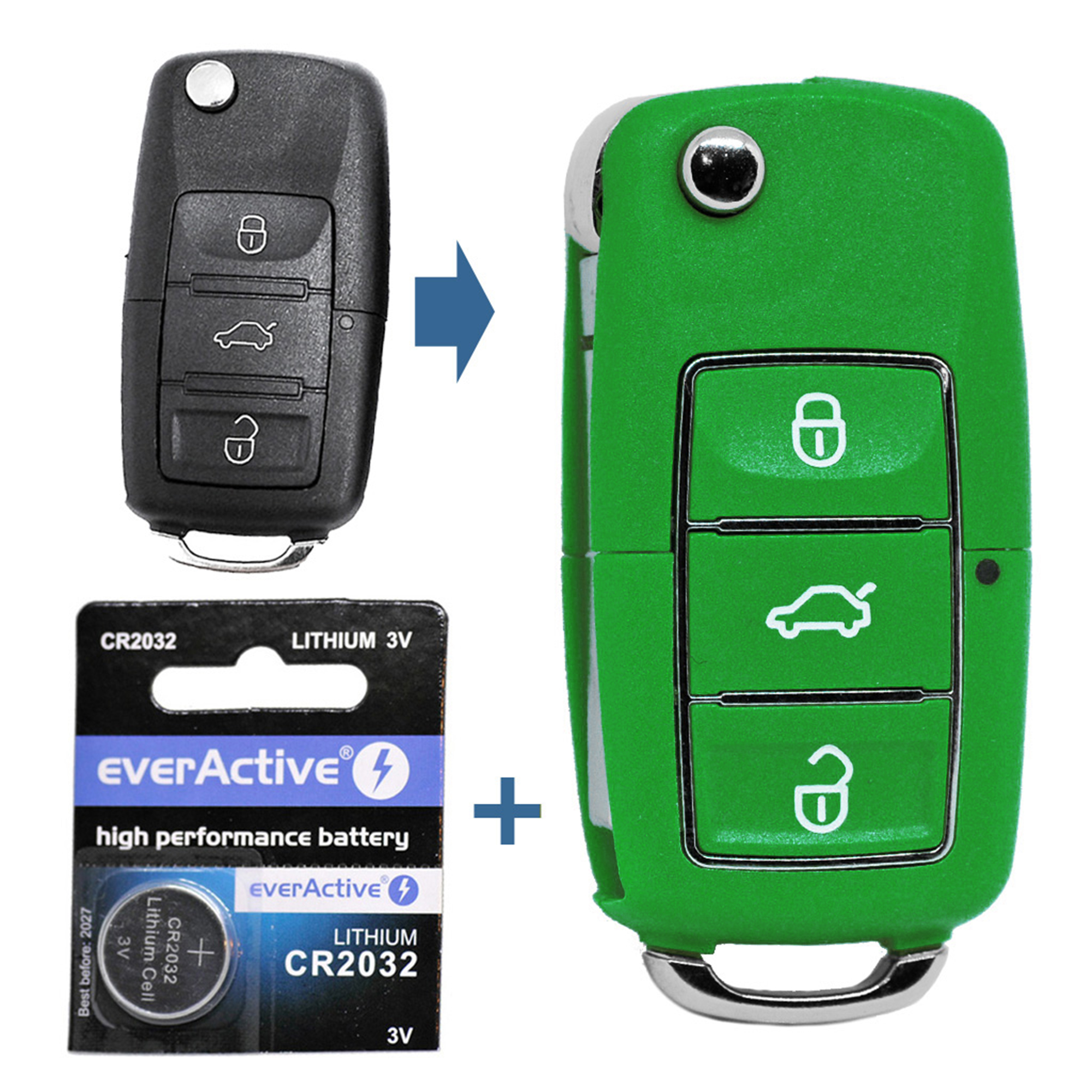 Grün Klapp Schlüsselhülle Fernbedienung Cover Schutz für VW Golf