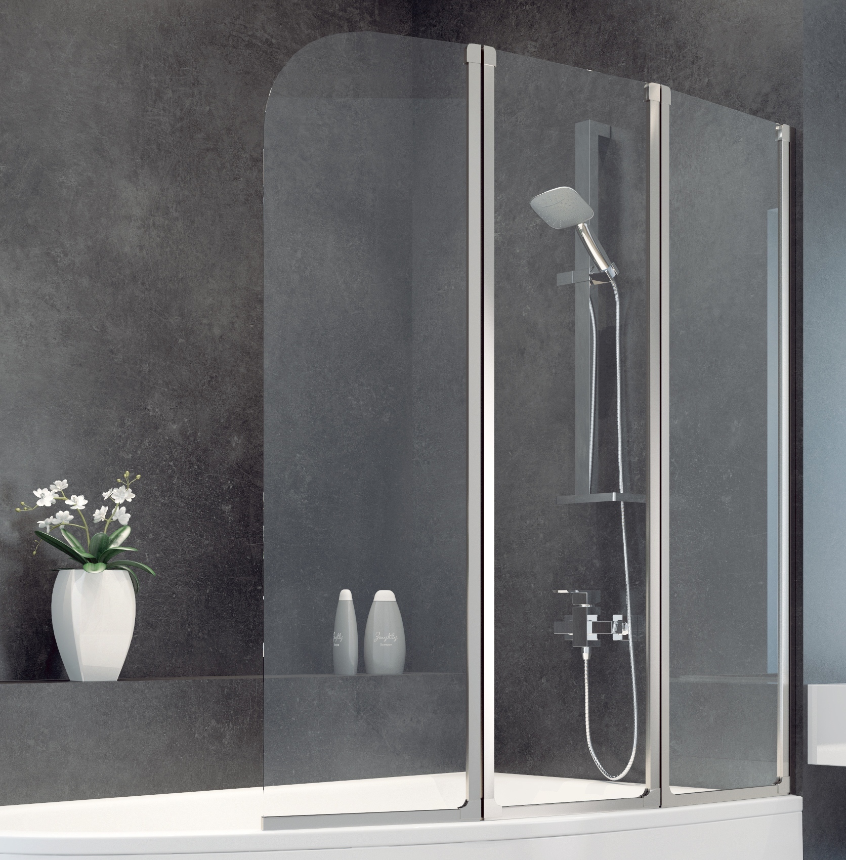 ECOLAM Badewannenabtrennung für Badewanne Duschabtrennung Ambition Glasabtrennung 3-teilig 139 cm Klarglas Glas