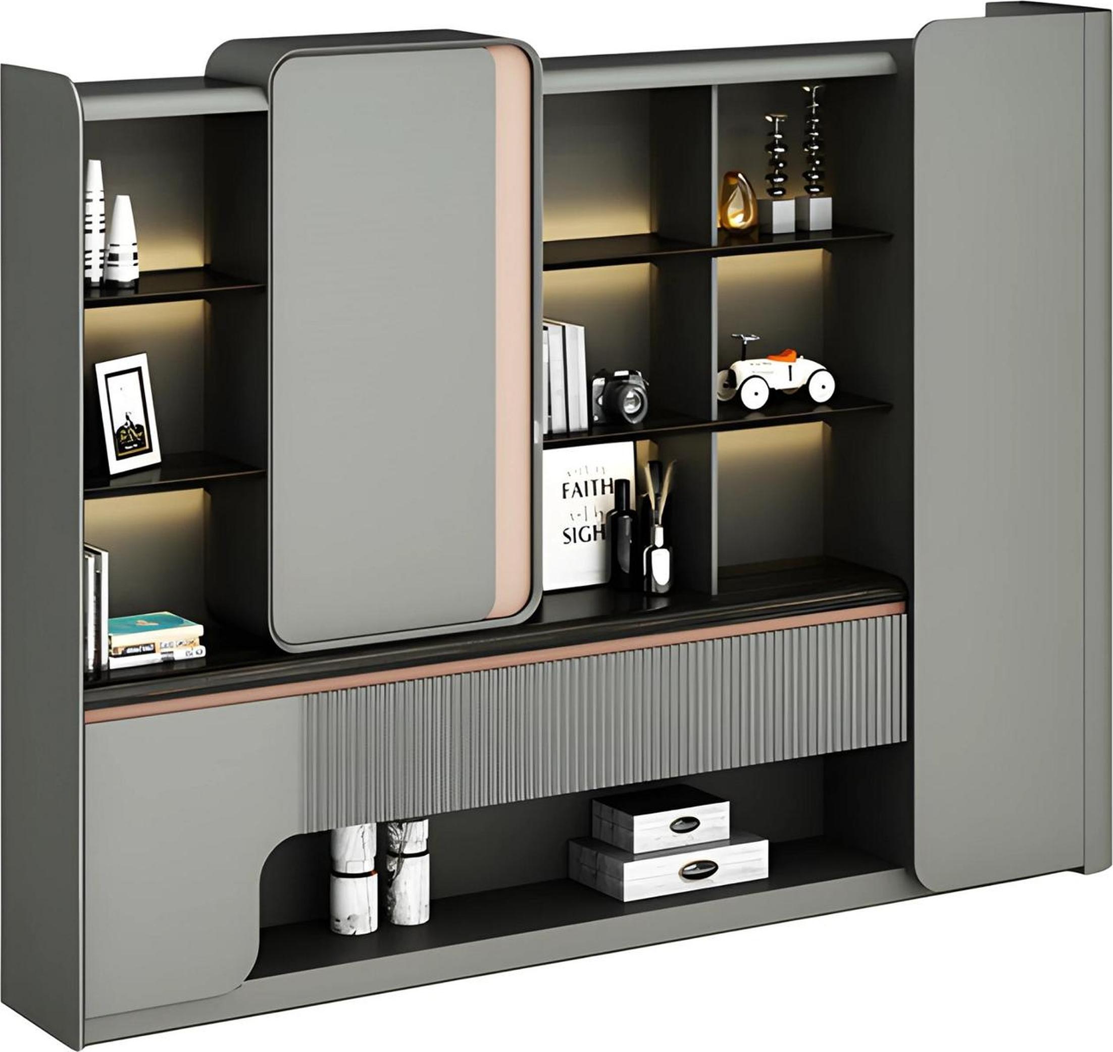 AEA Modern Büroschrank Offene Regalfächer Beleuchtung Schlichte Eleganz Grey Design