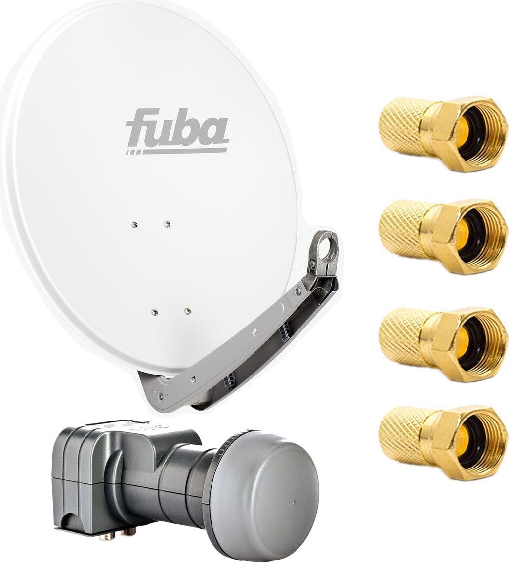 Fuba DAA 650 W Satellitenantenne 65 cm Aluminium Weiß DEK 217 Twin-LNB HDTV 4K 3D 8x F-Stecker 7,5 mm SAT