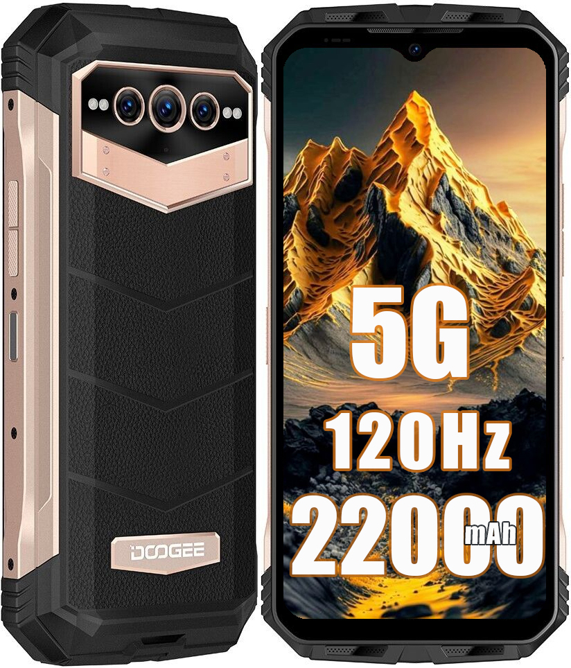 DOOGEE VMAX 5G outdoorový mobil 20GB+256GB Rozmer 1080, 22000mAh 108MP 6,6" FHD+ 120hz outdoorový smartfón Android 12 Dual SIM OTG NFC, zlato