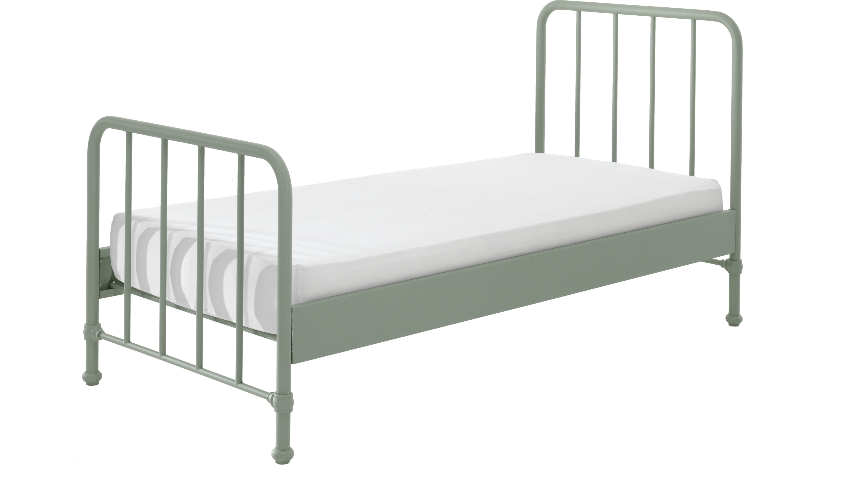 Metallbett >BRONXX< in Grün matt aus Metall - 96,5x110x206cm (BxHxT)