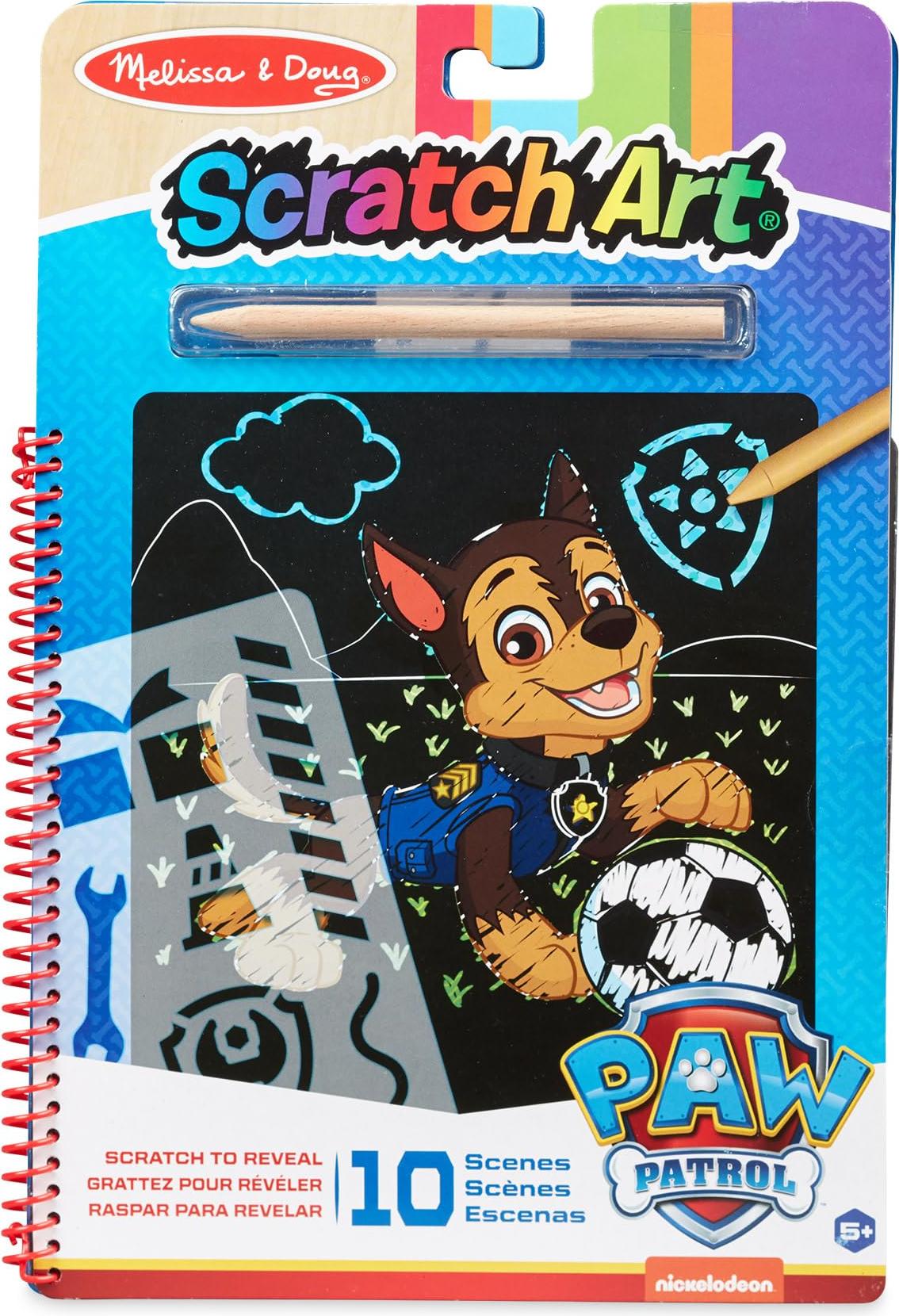 Melissa & Doug | PAW Patrol | Scratch Art Block - Chase Aktivittenblock zum Enthllen von Farben fr unterwegs |10 Bilder 33259