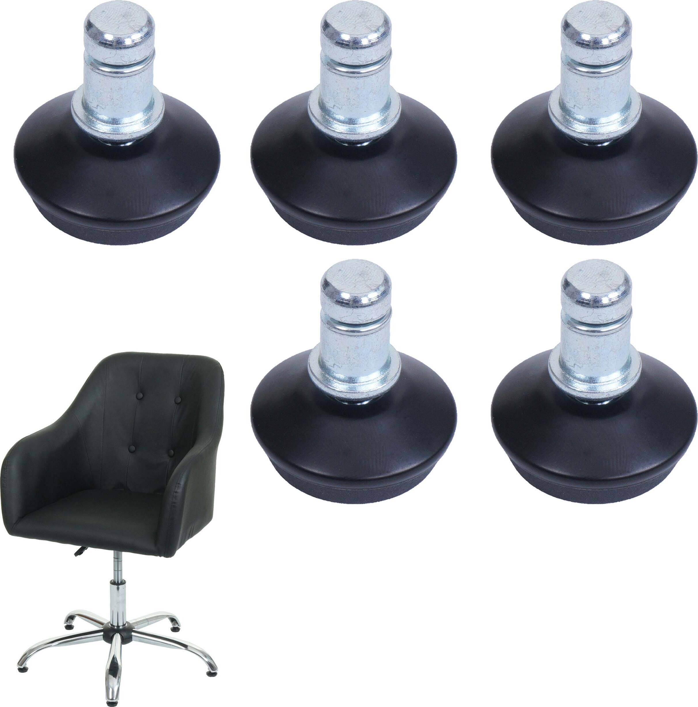 sada 5 podlahových klzákov HWC-K74 namiesto koliesok - pevný podstavec pre kancelárske stoličky/jedálenské stoličky, nožný klzák, Ø 11 mm ~ čierna