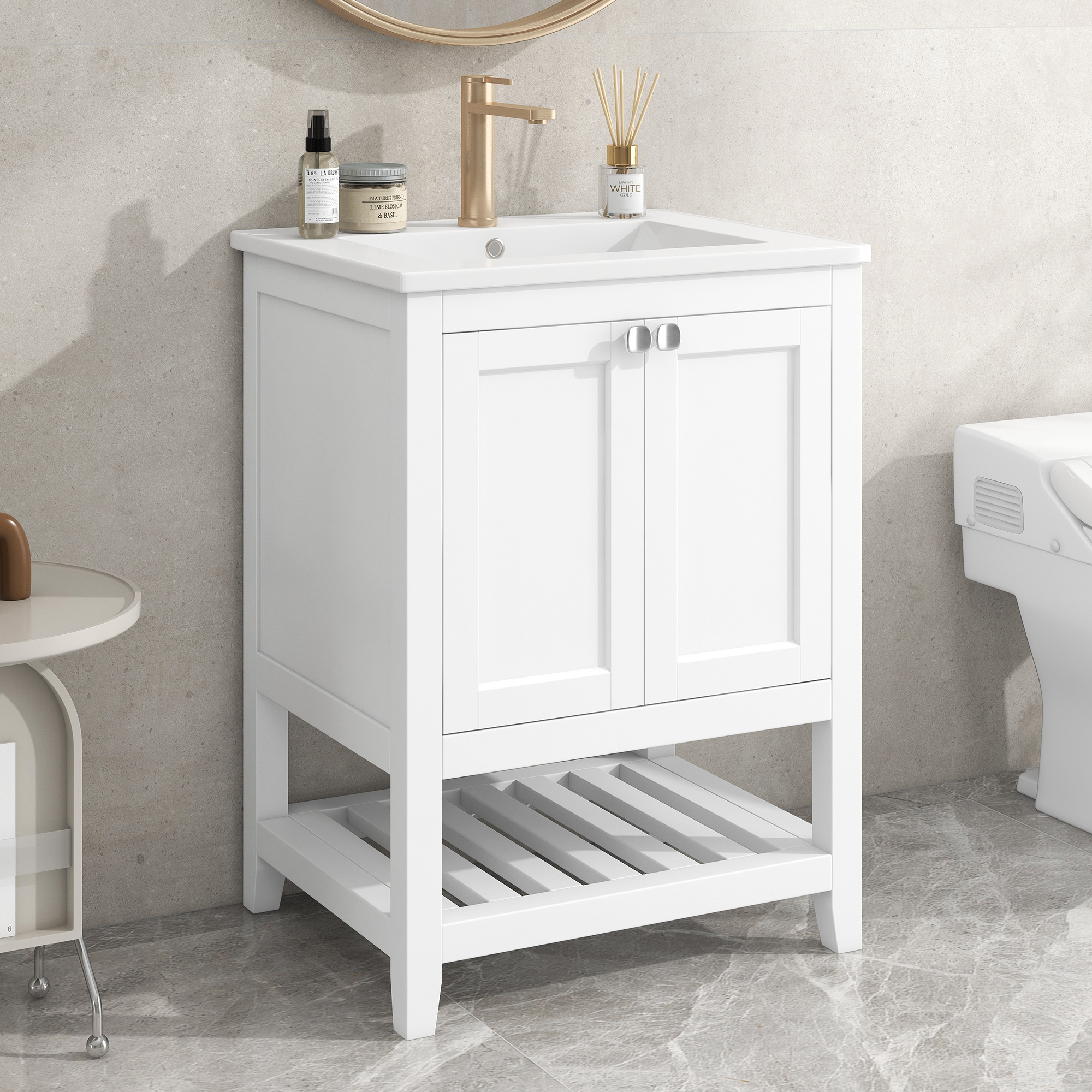 STILVORA Badmöbel-Sets mit 60cm Unterschrank,Waschtisch mit Waschbecken aus Keramik,Einzelwaschtisch geeignet für Badezimmer,Weiß