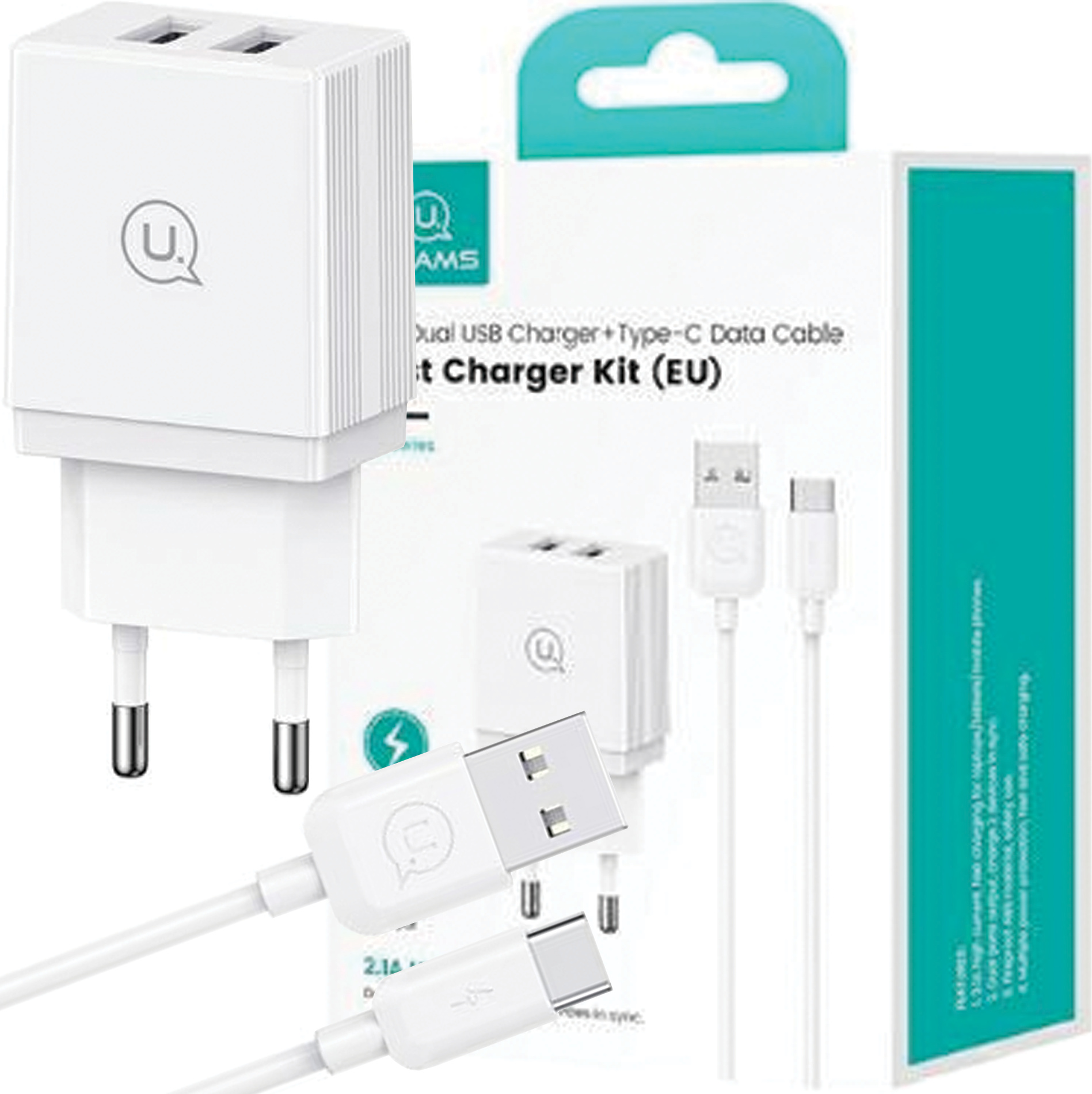 Usams Lad. Siete. 2Xusb-A + Usb-C/Usb-A Kábel Na Rýchle Nabíjanie Bielo/Biela Séria Hc Hcxltz03