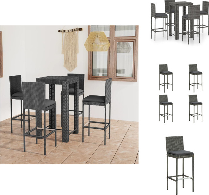 vidaXL 5-dielny záhradný barový set s vankúšmi polyratan sivý - Záhradný nábytok sety