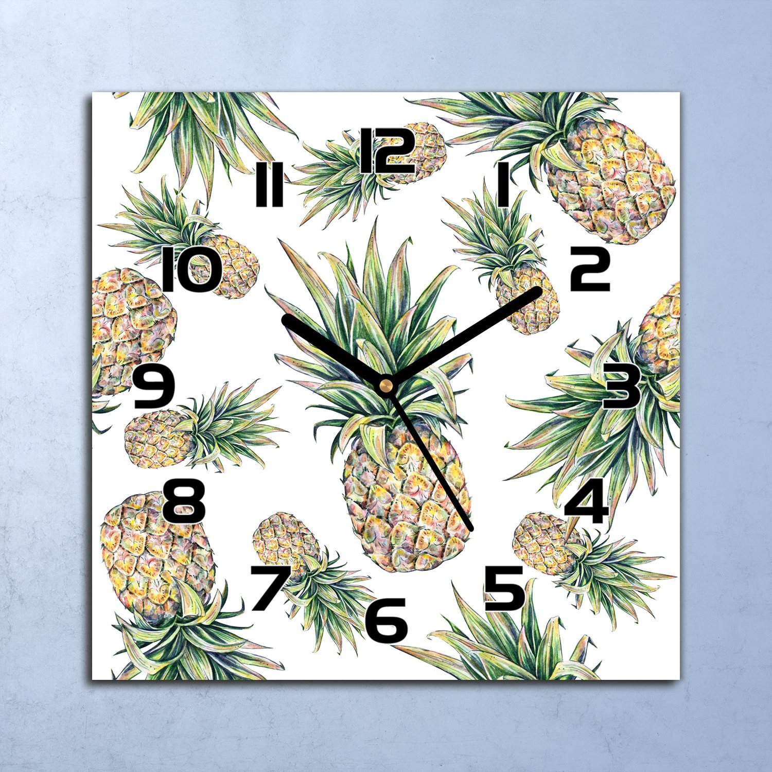 coloray Wanduhr Echt-Glas-Küchenuhr Ananas Blütenduft Quarz 30x30 Deko Bilder zsk-black-30x30-bloomsy-11
