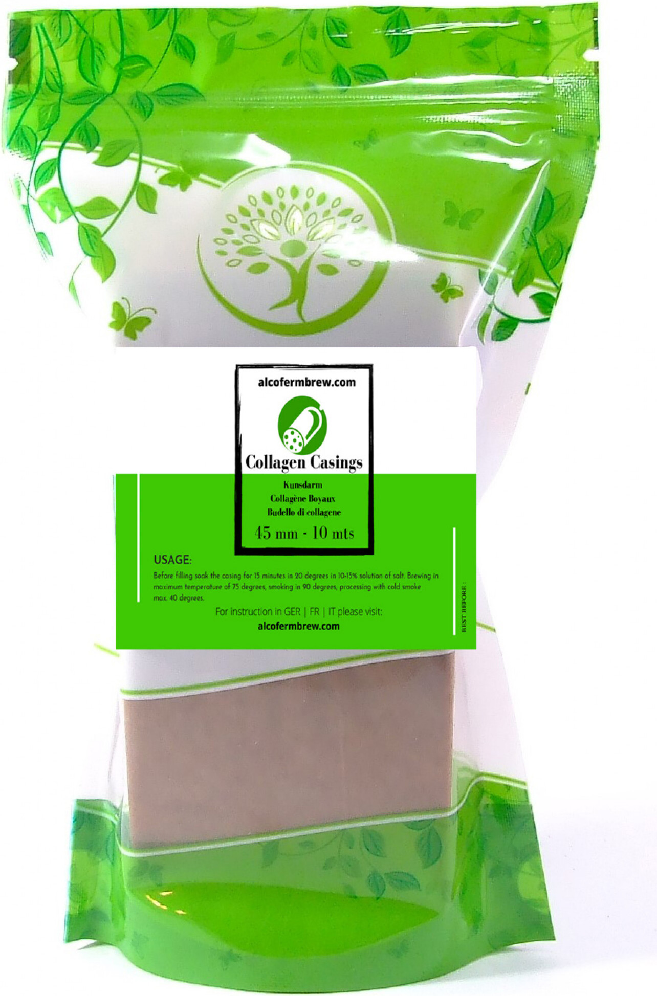 Alcofermbrew Kunstdarm 45mm/10m - Kollagenhülle für Wurst Wursthülle Schweinedärme Rohwurstdarm