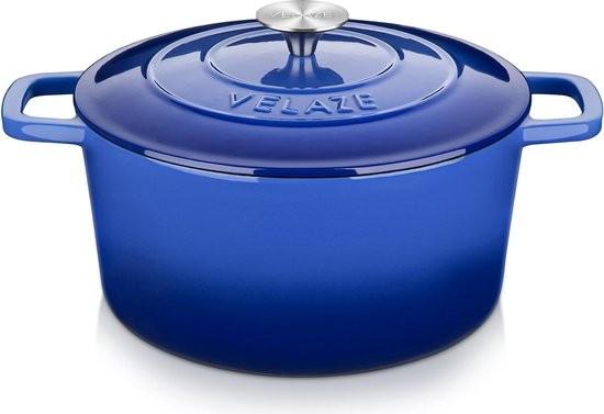 Merkloos Gusseiserne Pfanne, 5 l, blau, gusseiserner Bräter mit Deckel, Ø 25 cm, hochwertige Emaillepfanne, Auflaufform, Gusseisen, Brotbackform mit Deckel, Bräter für alle Herdarten geeignet 72867-0