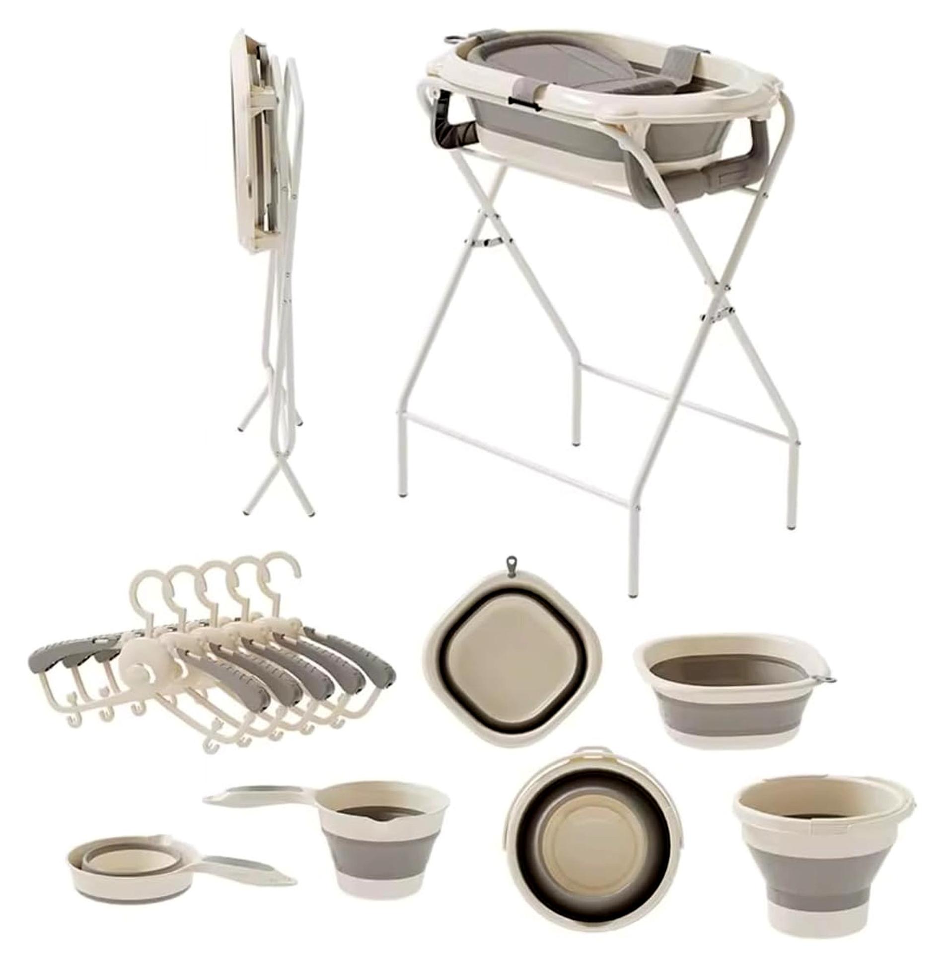 Markenlos Babybadewanne mit Gestell, Thermometer und Pflegezubehör, Aufsatz für Neugeborene, tragbar