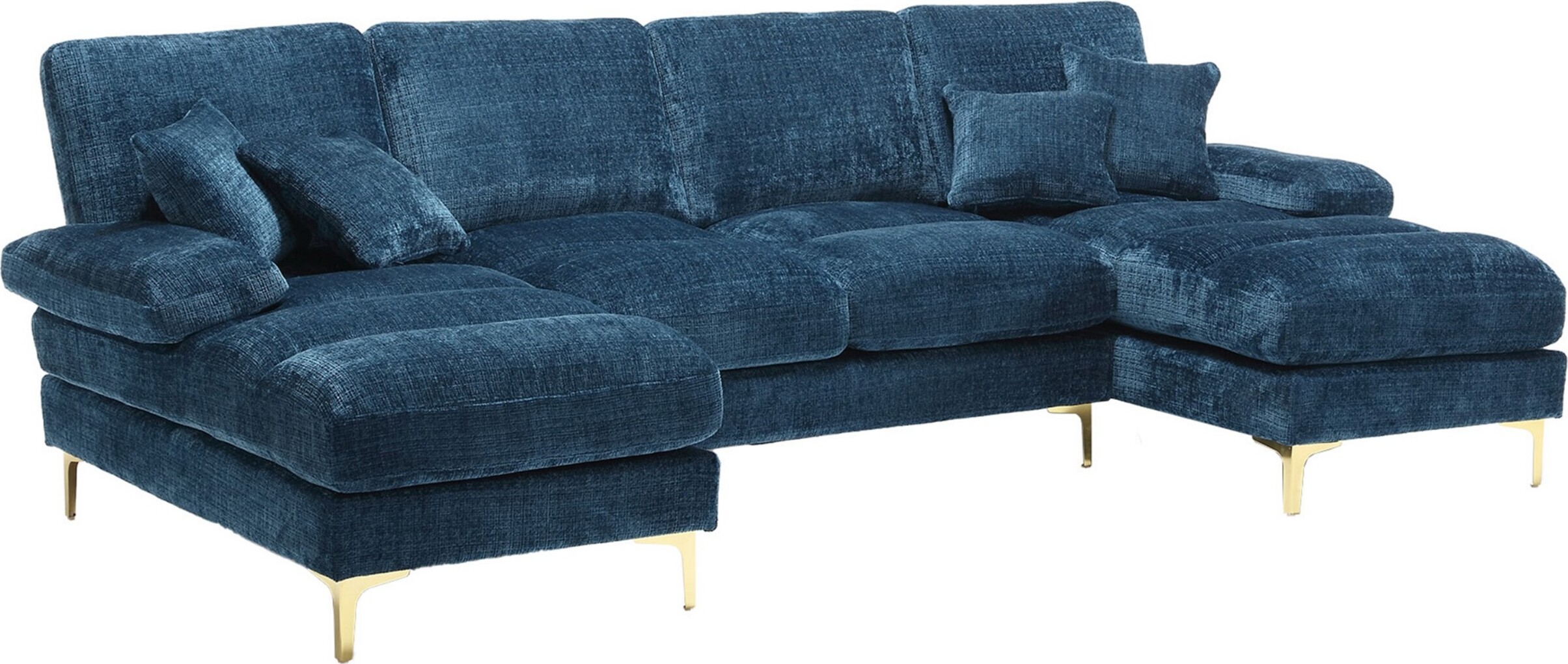 Abrihome Ecksofa U-Förmiges Sektionssofa Sofa für 4 Personen mit Liegefunktion, Chenille - Blau