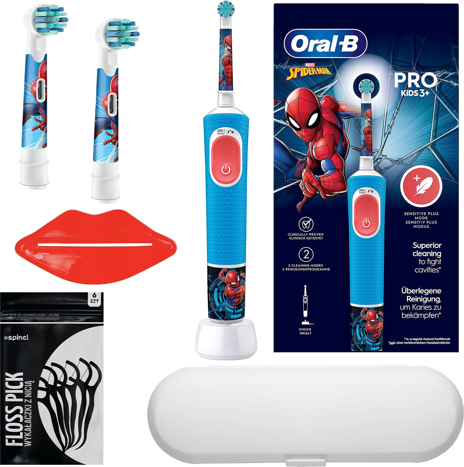 Elektrická zubná kefka Oral-B Vitality Pro D103 Spiderman + 2 originálne hlavy Spiderman + biele puzdro
