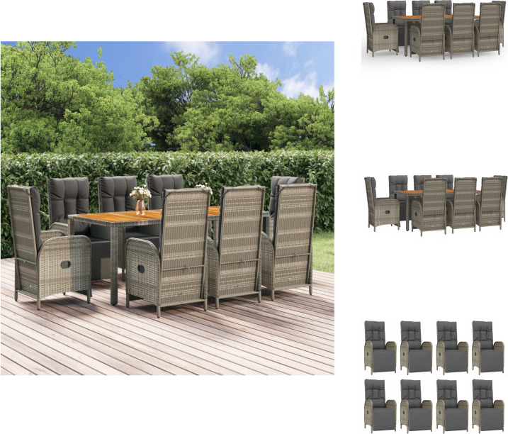 vidaXL 9-dielny záhradný jedálenský set s vankúšmi sivý polyratan - Záhradný nábytok sety