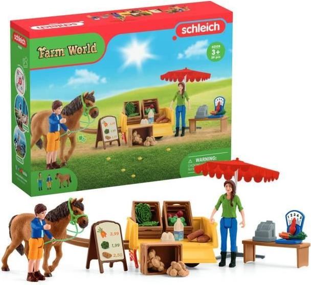 Mobiles Farmspielzeug, Bauernhof Spielset mit Figuren, Pferd und Marktstand, Schleich 42528 Farm World SCH342528