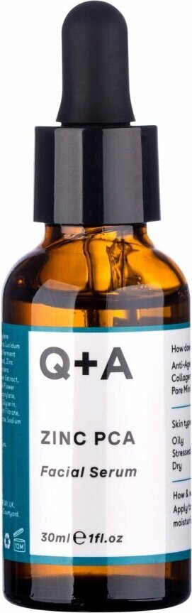 Q+A Zinc PCA Facial Serum Minimises Pores and Enhances Cell Turnover 30ml