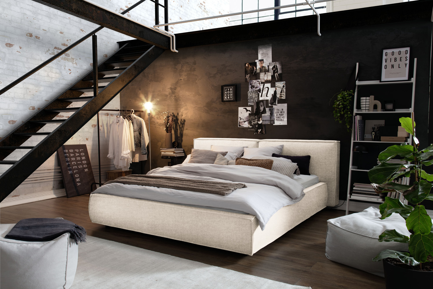 KAWOLA Bett CARLO Polsterbett Stoff cremeweiß 160x200cm