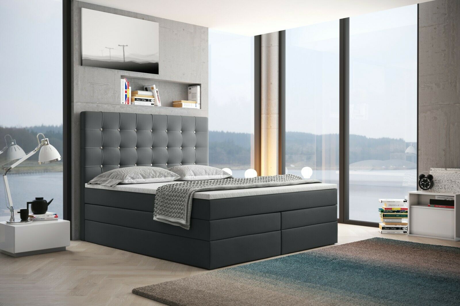 Skriňová posteľ Grekpol Amsterdam 140x200 cm s matracom Bonell a TFK H3 a topperom, čalúnená posteľ s podnožou Tkanina: Inari 91