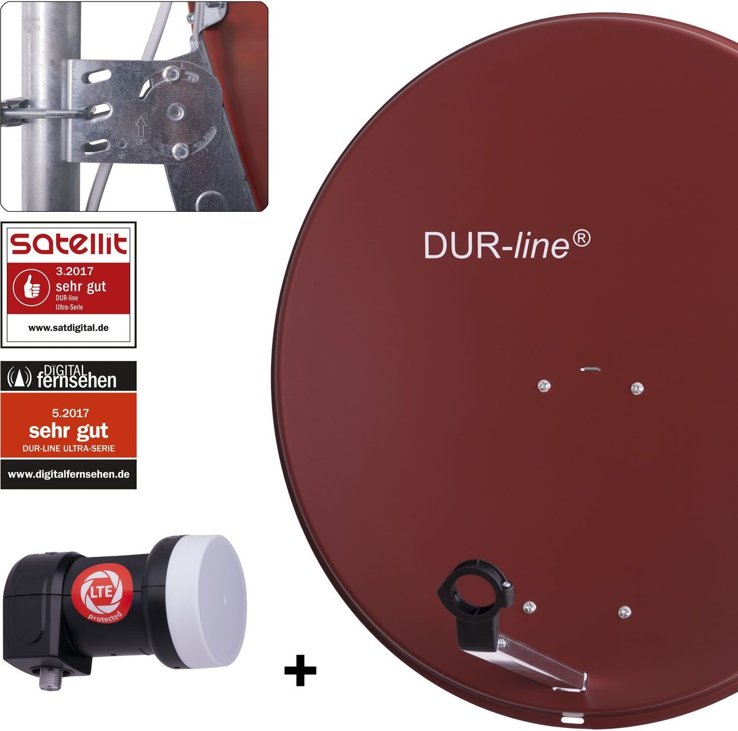 DUR-line MDA 80 Satellitenschüssel rot + Single LNB 12159