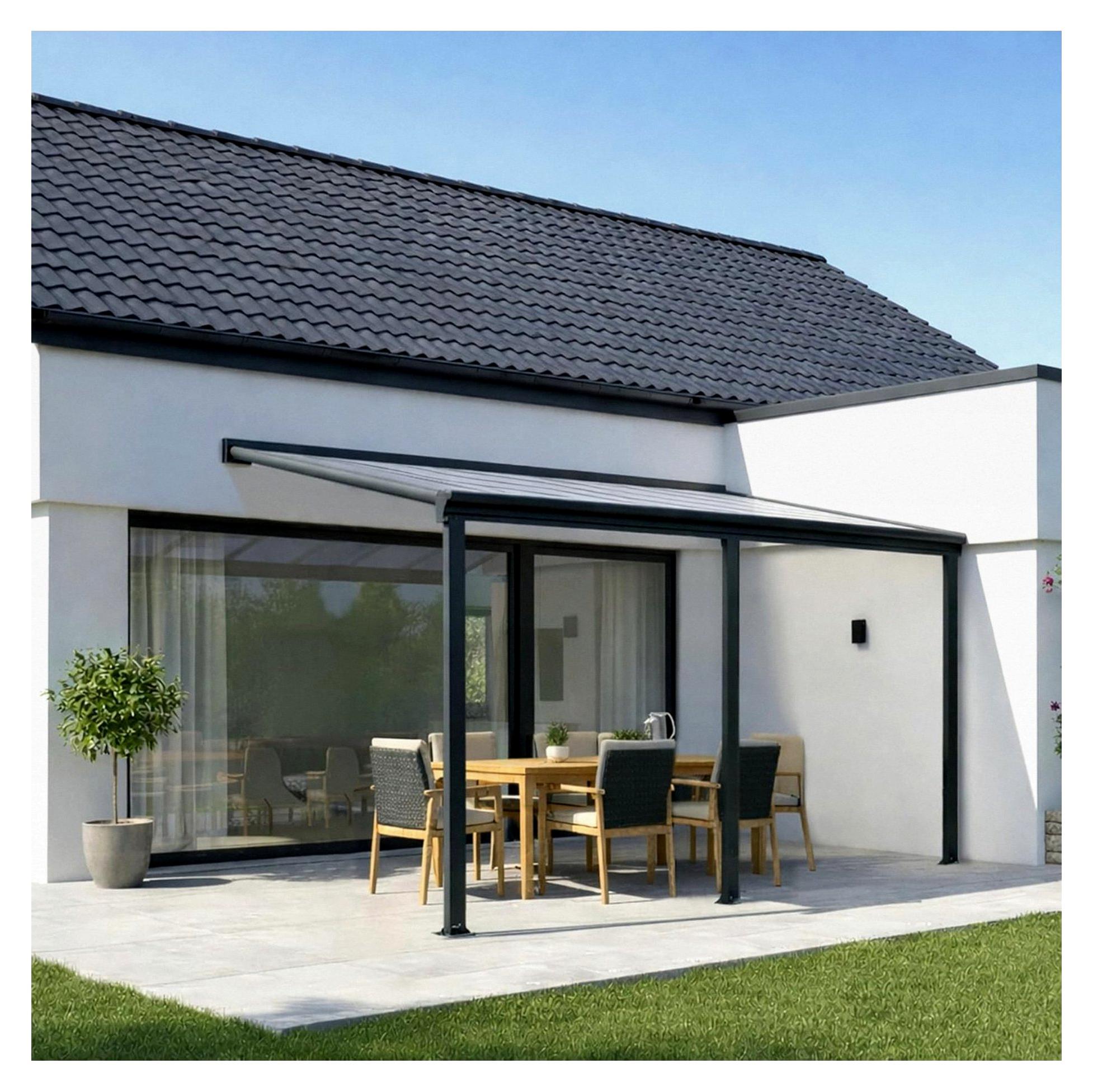 Markenlos Terrassendach Aluminium transparentes Dach | Terrassenüberdachung Veranda grau 435 x 300 cm