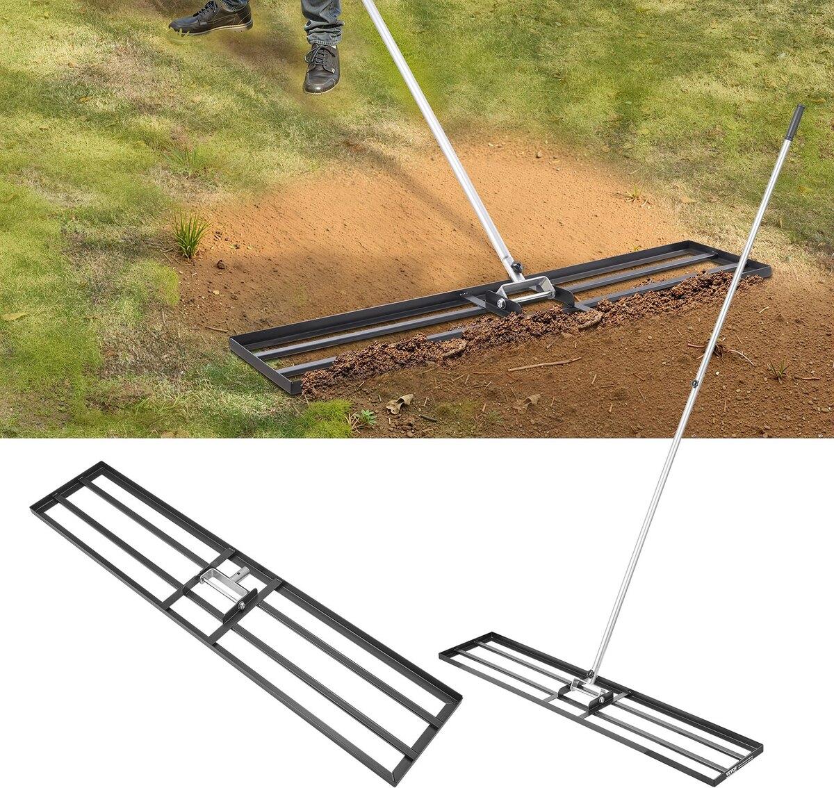 VEVOR 10 x 48 Zoll Rasenausgleichsrechen 83,9 Zoll verstellbarer Griff für Garten und Golfplatz