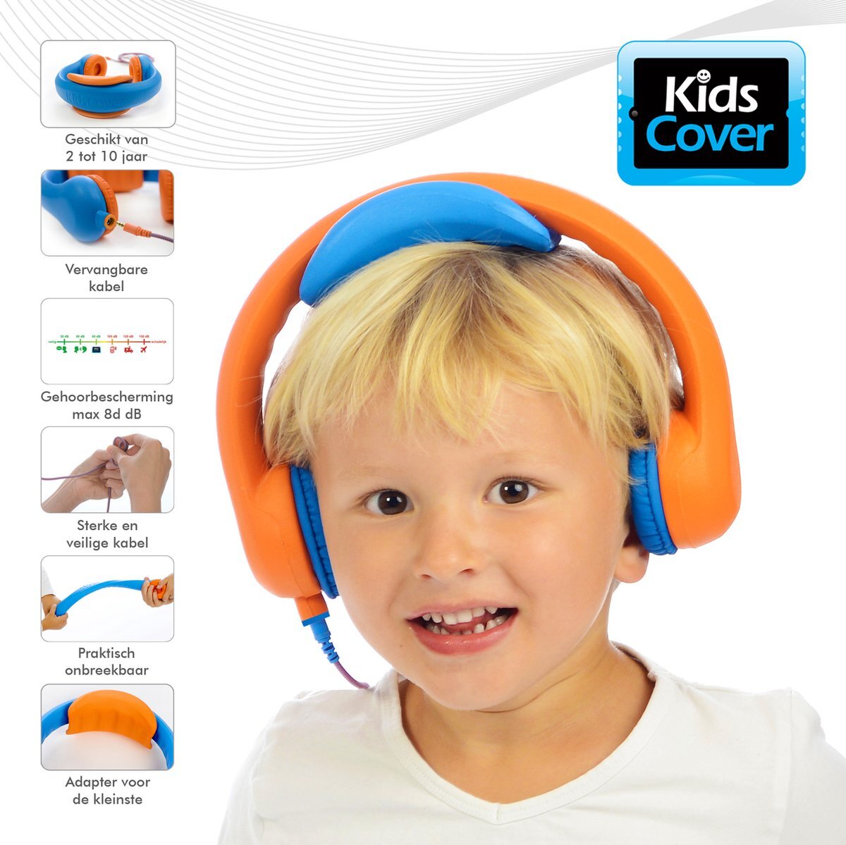 KidsCover Safe 'n Sound Kids Headphones Orange - slúchadlá s obmedzovačom hlasitosti - známe zo školy - pre batoľatá a deti