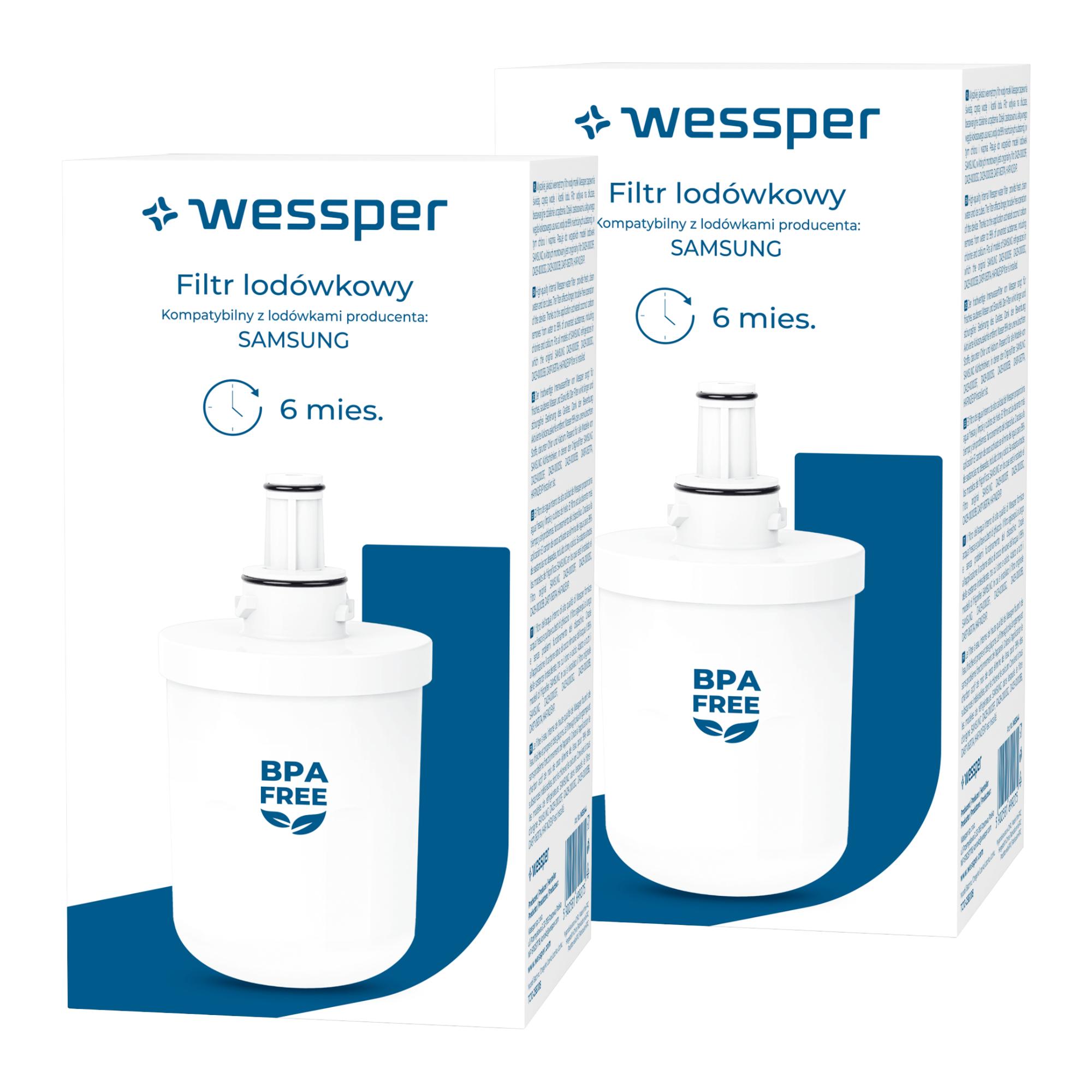Wessper 2× Wasserfilter Ersatz für Samsung DA29-00003A/DA29-00003G/DA29-00003F – kompatibel mit Samsung Kühlschränken Side-by-Side 2X_WES044