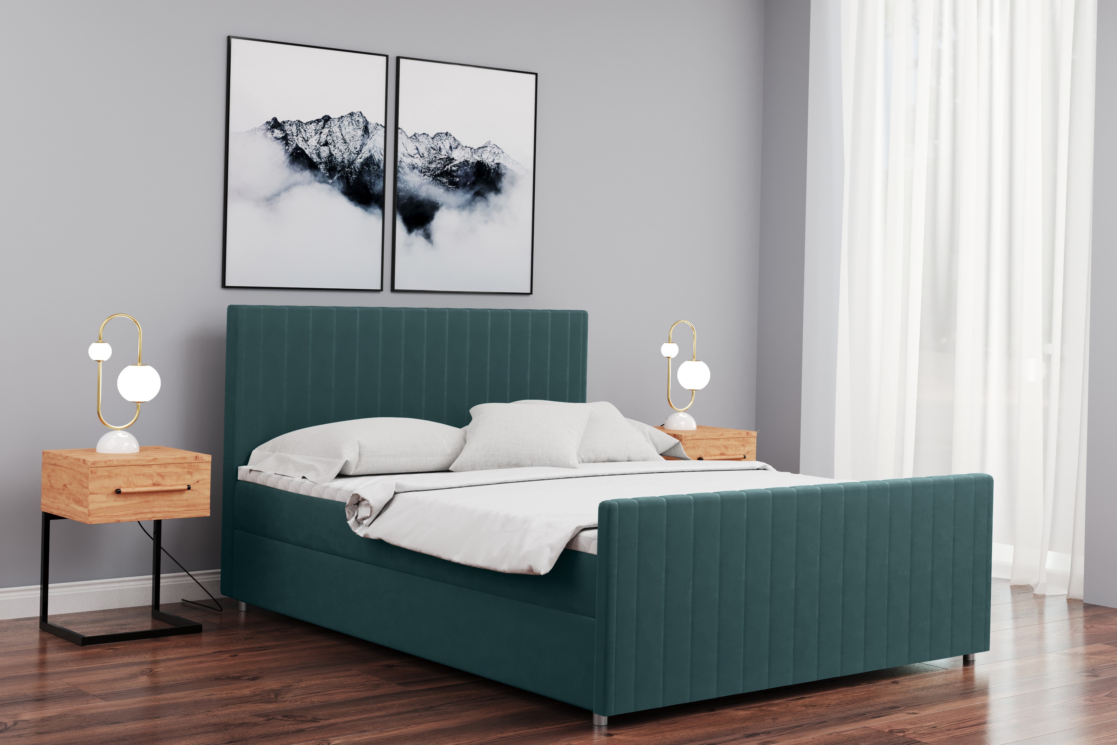 Box spring posteľ s matracom LATINO veľa veľkostí a veľa farieb látka Velvet 180 cm x 200 cm tyrkysová