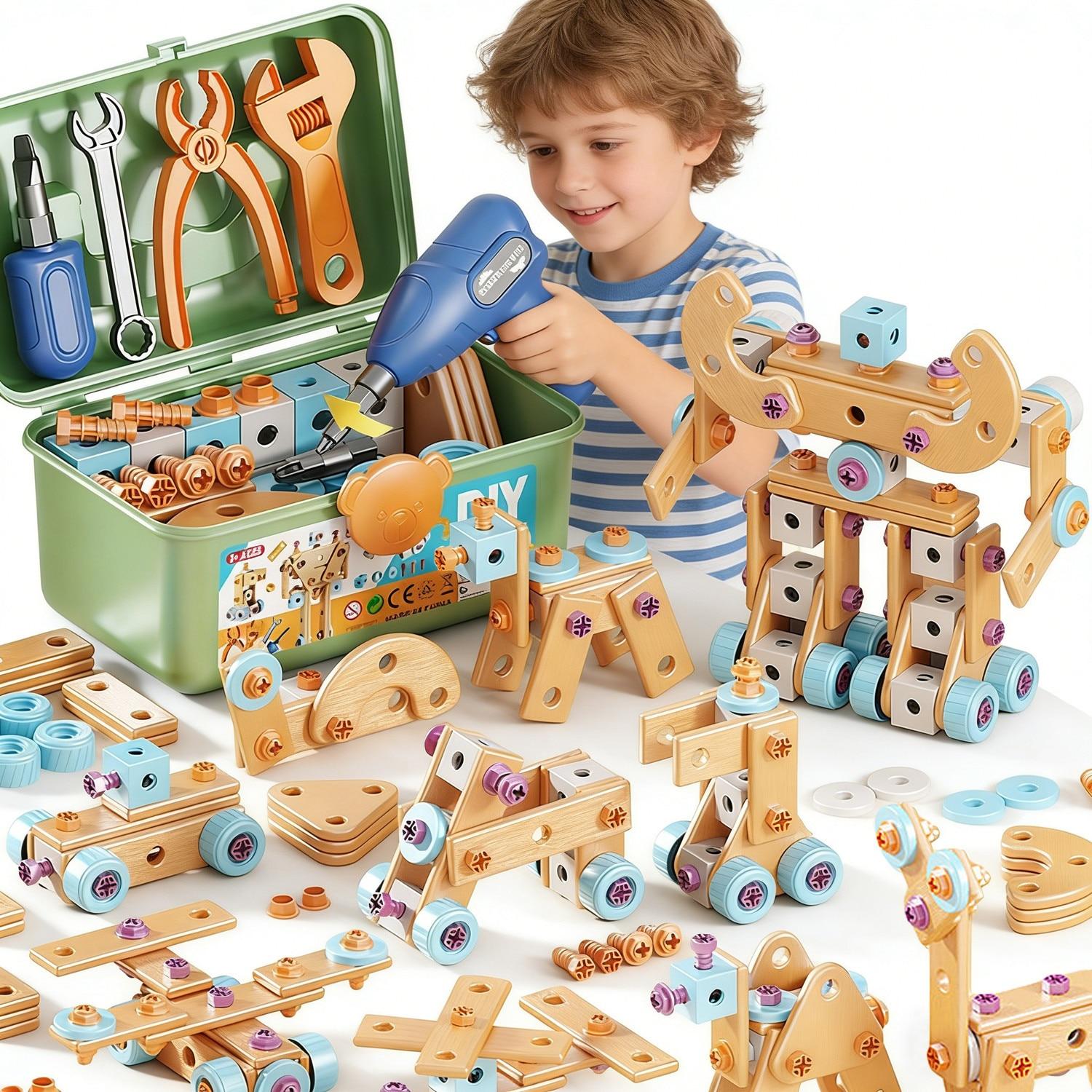 Camion à Assembler Avec Outils Établi Enfant En Bois 62 Pièces Konoz - Jeu Montessori Outils, Clous Et Vis - Cadeau Garçon Fille 3 4 5 Ans